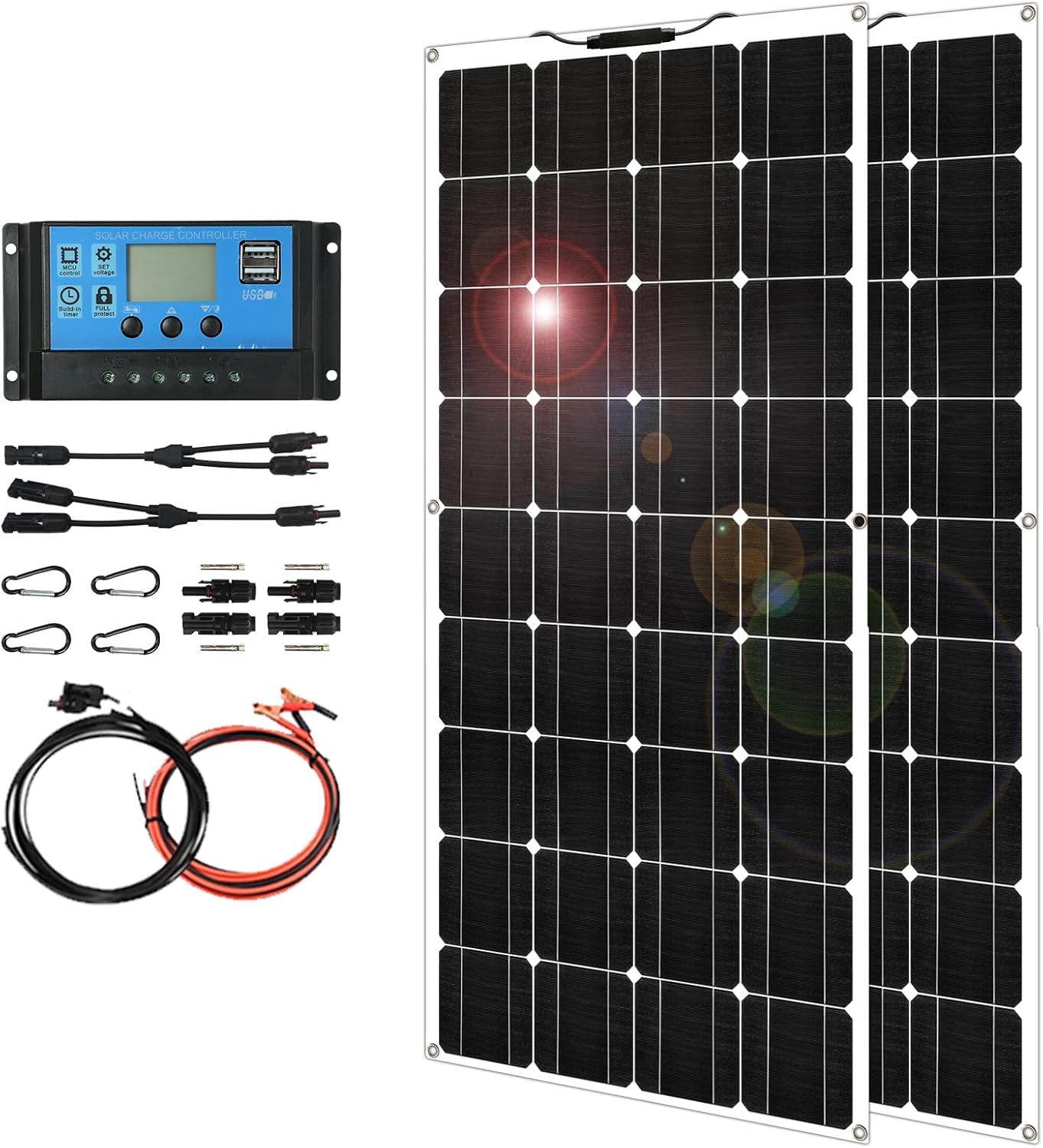 Paneles solares flexibles de 1600 W, kit de paneles solares monocristalinos semiflexibles de 2 x 800 vatios para hogares con controlador 40a