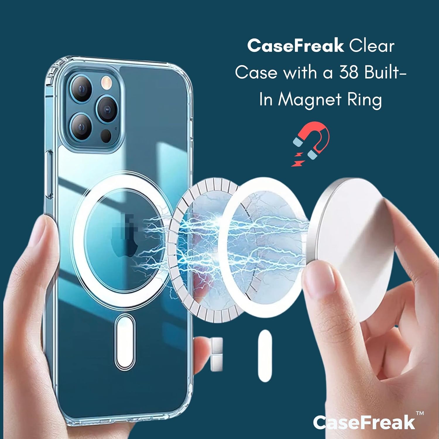 CASEFREAK Funda transparente para iPhone 13 Pro con anillo magnético, compatible con accesorios Mag-Safe, ajuste delgado, antiamarilleo, a prueba de