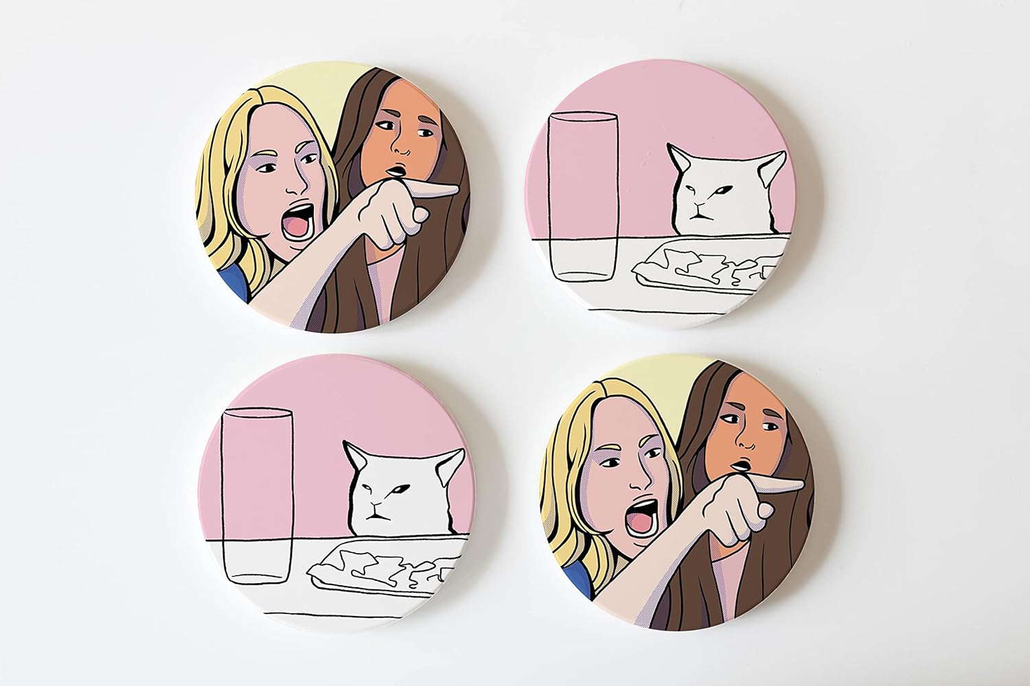 4 posavasos de cerámica absorbentes con respaldo de corcho, diseño de artista, juego de posavasos circulares de 4 pulgadas, protege la mesa, gran