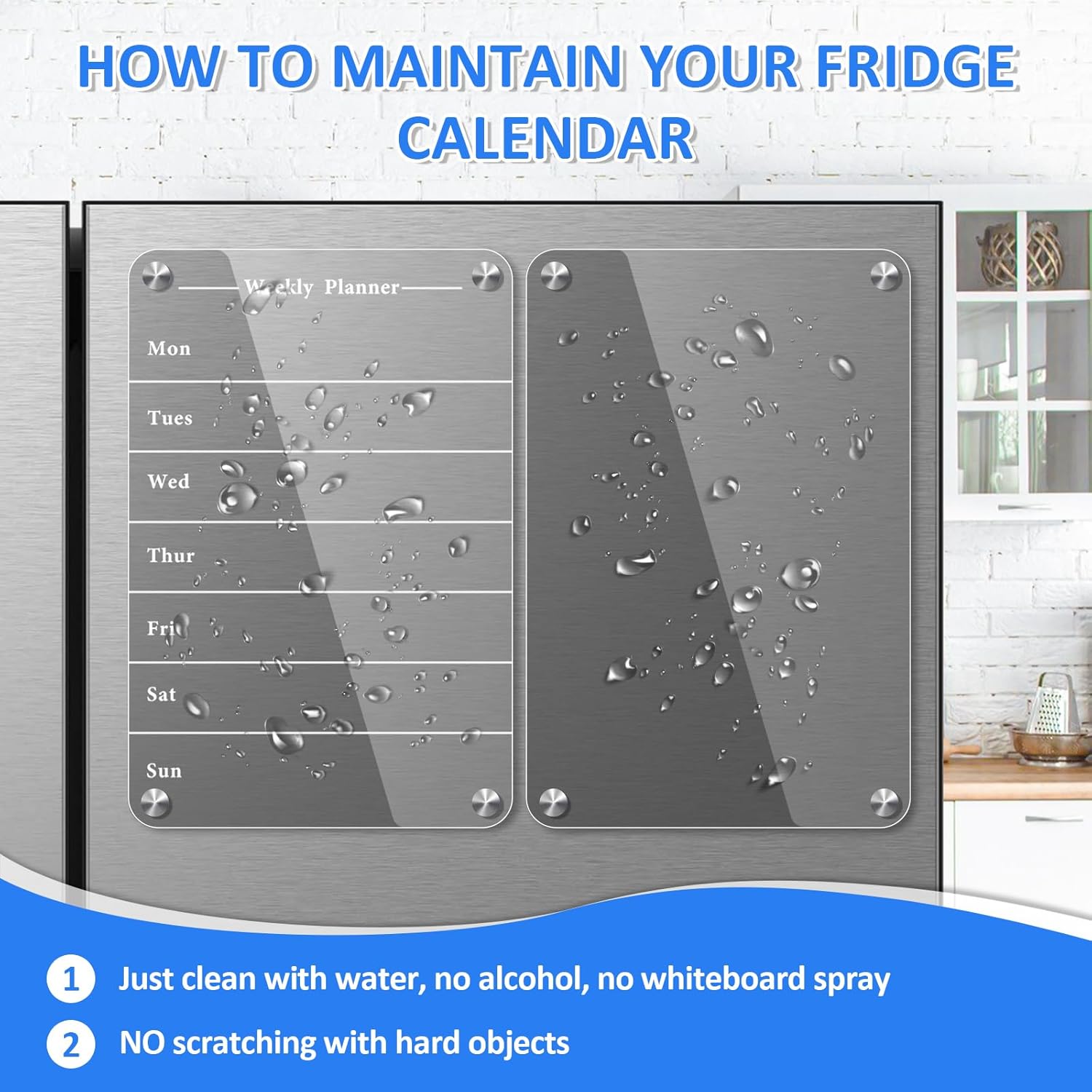 EAONE Calendario magnético acrílico para refrigerador, planificador semanal de borrado en seco transparente de 16 x 12 pulgadas y tablero de notas