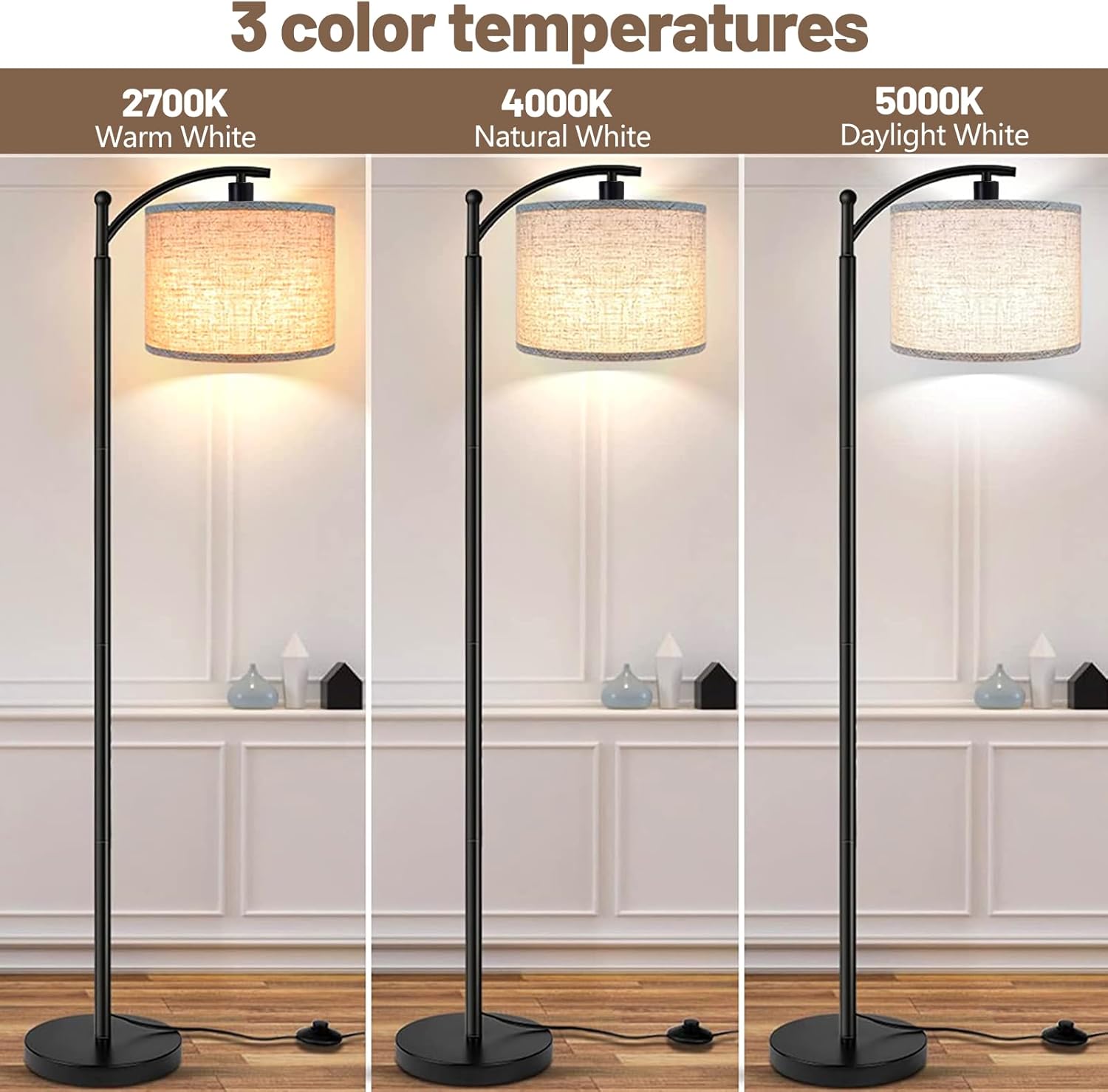 SANGFOR Lámpara de pie para sala de estar con 3 temperaturas de color, lámpara de pie LED para dormitorio, lámpara de pie bohemia para oficina,