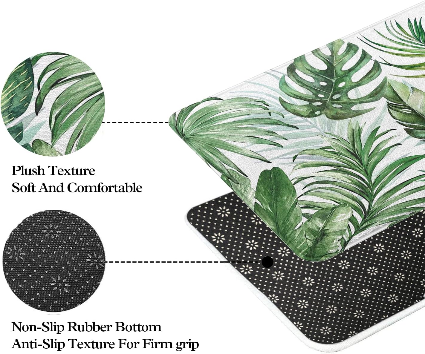 Green Leaf – Alfombra de baño de cachemira de imitación de plantas, de goma, antideslizante, absorbente, suave, para bañera, ducha y fregaderos (17