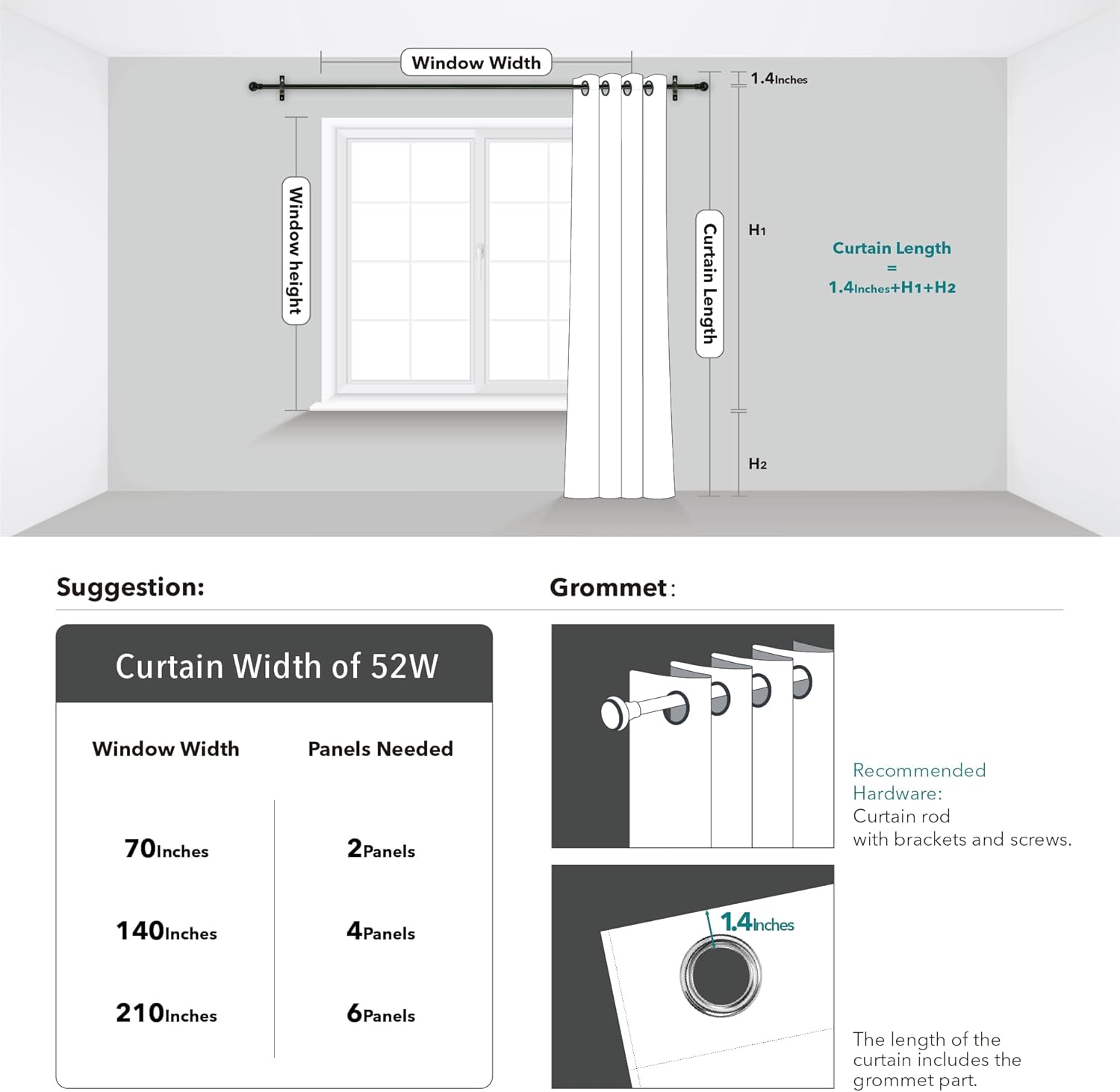 Deconovo Cortinas opacas para dormitorio, 72 pulgadas de largo, 2 paneles de cortinas para sala de estar, cortinas térmicas con patrón geométrico