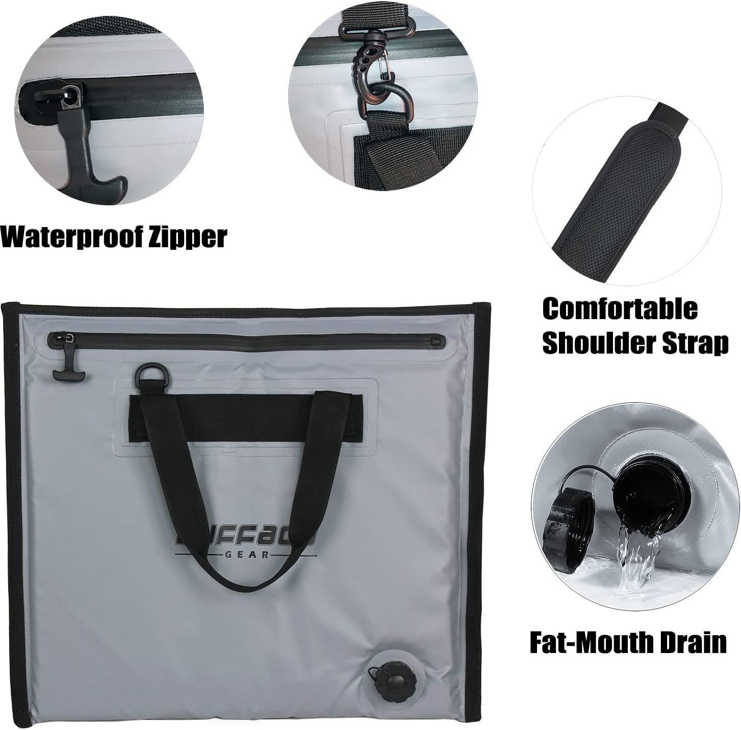 Buffalo Gear Bolsa enfriadora de pescado aislada,Enfriador de bolsa de cebo de pescado de 20 × 18 pulgadas,Bolsa impermeable para matar peces a