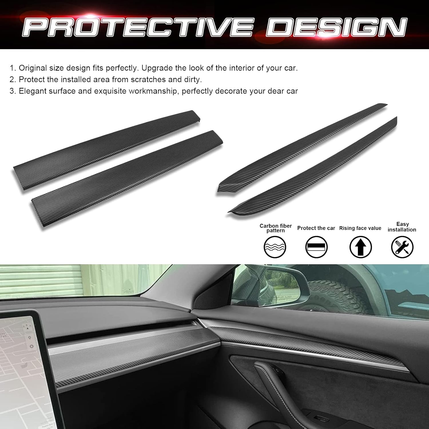 Xotic Tech Set – Kit combinado de panel de tablero interior + cubierta de moldura de puerta, patrón de fibra de carbono mate, compatible con Tesla