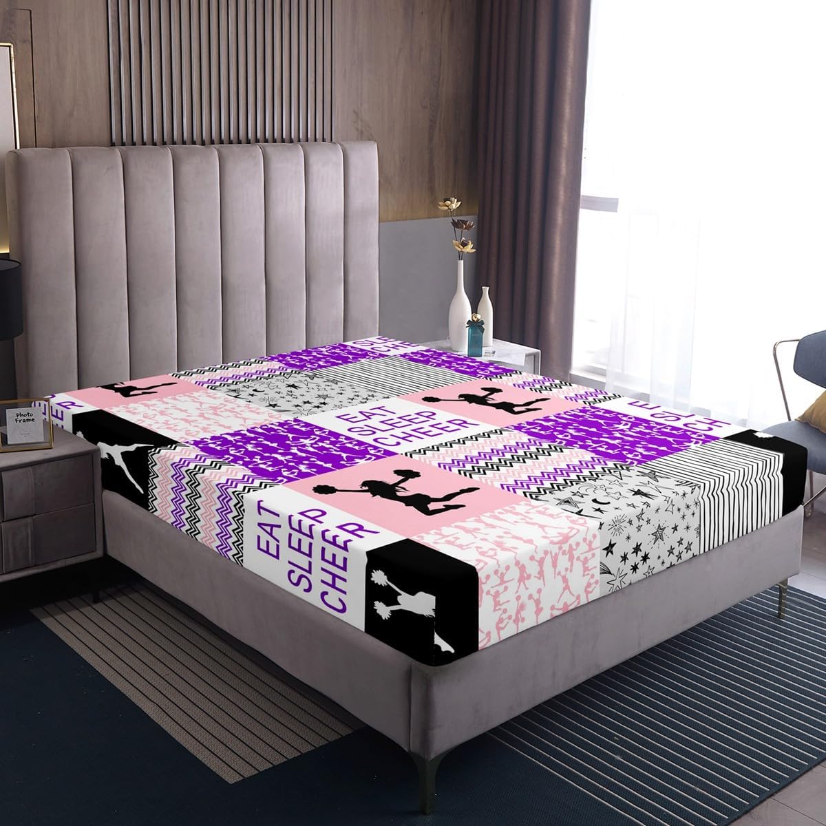 Juego de sábanas de animadoras, juego de ropa de cama de tamaño individual para niños, niñas, adolescentes y adultos, sábana bajera geométrica a