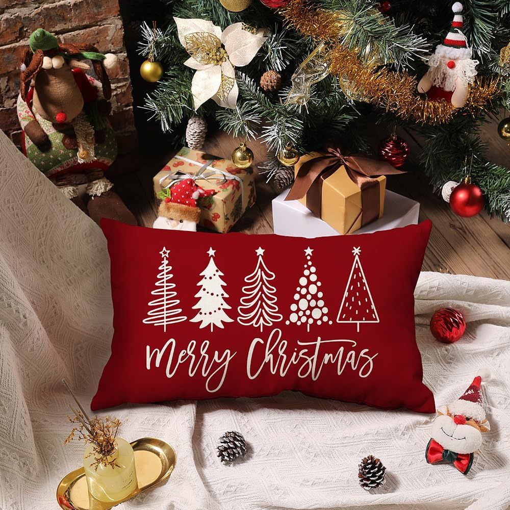 DFXSZ Fundas de almohada de Navidad de 18 x 18 pulgadas, árbol de Navidad, decoración roja decorativa de invierno y Navidad para el hogar, sofá, 143C