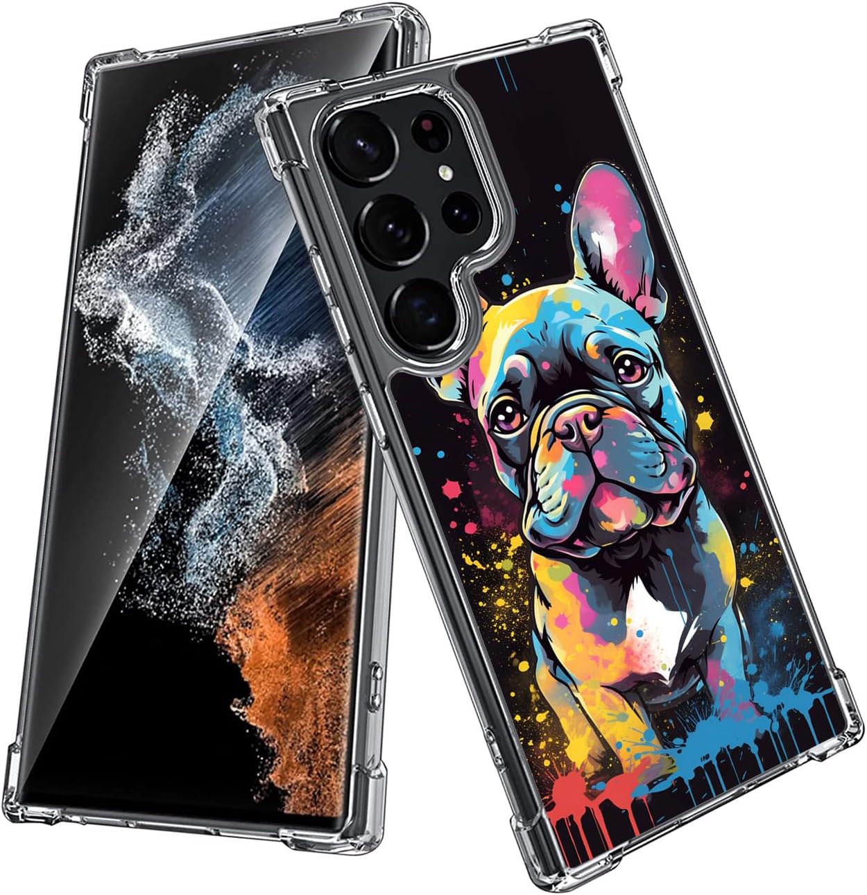 Funda de Bulldog Francés para S23 Ultra, PC duro + TPU Bumper Funda protectora transparente compatible con Samsung Galaxy S23 Ultra (no para S23S23