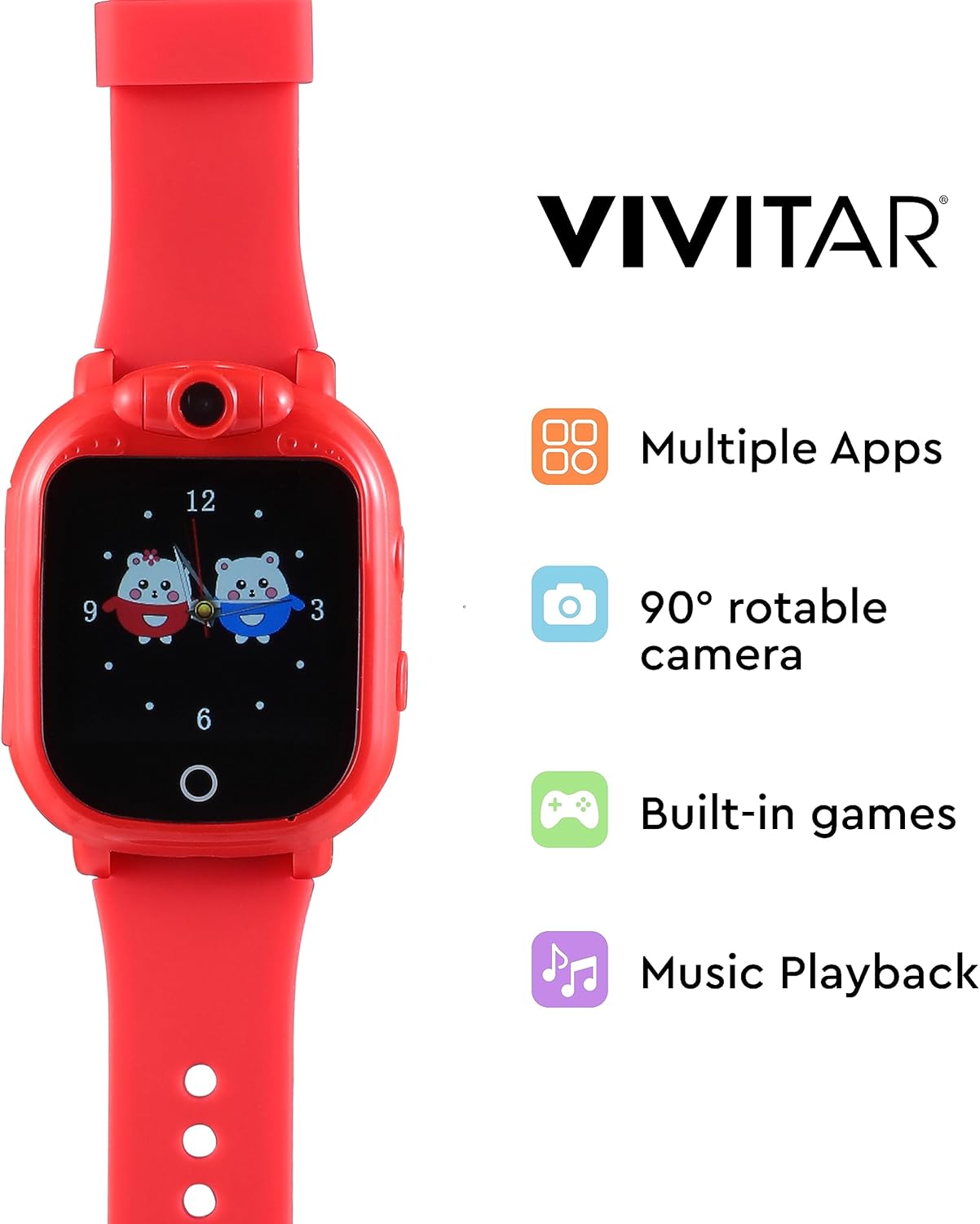 Vivitar Reloj inteligente para niños, conectividad Bluetooth, pantalla táctil de 1.54 pulgadas, cámara giratoria, juegos integrados, reloj