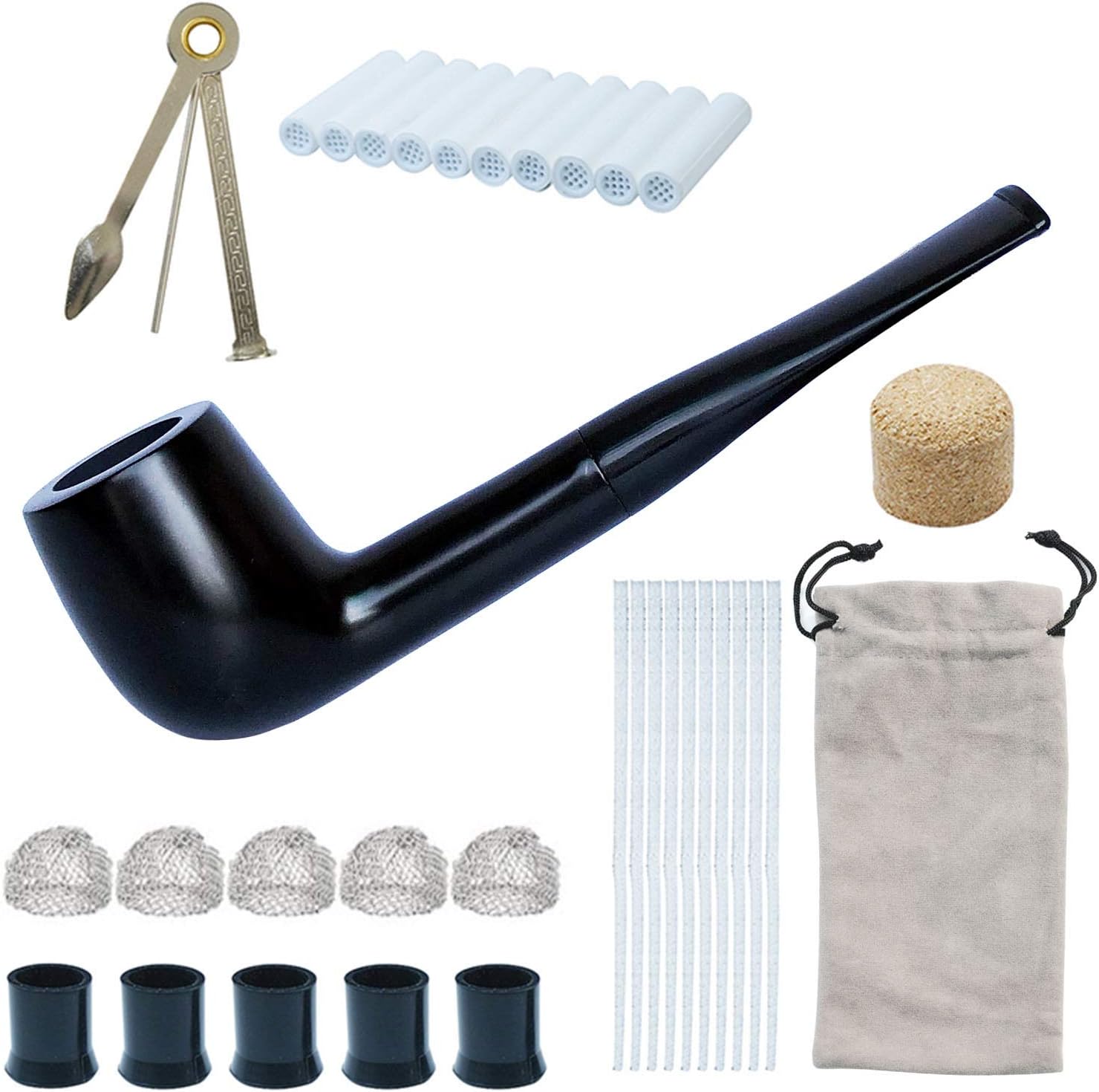 Pipa de tabaco, pipa para fumar de palisandro Churchwarden con soporte para tubería, broca de tubo, raspador 3 en 1, filtro de tubería, aldera de