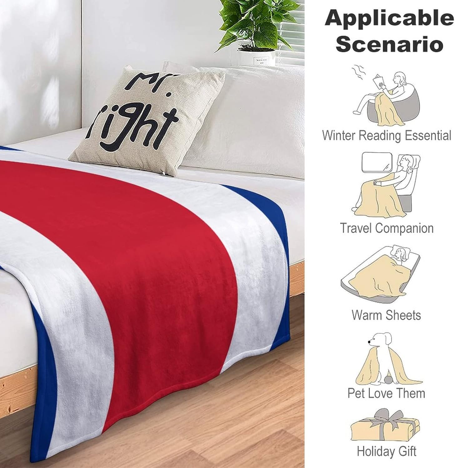Manta de bandera de Costa Rica, franela suave, con patrón impreso, mantas decorativas para cama y sofá