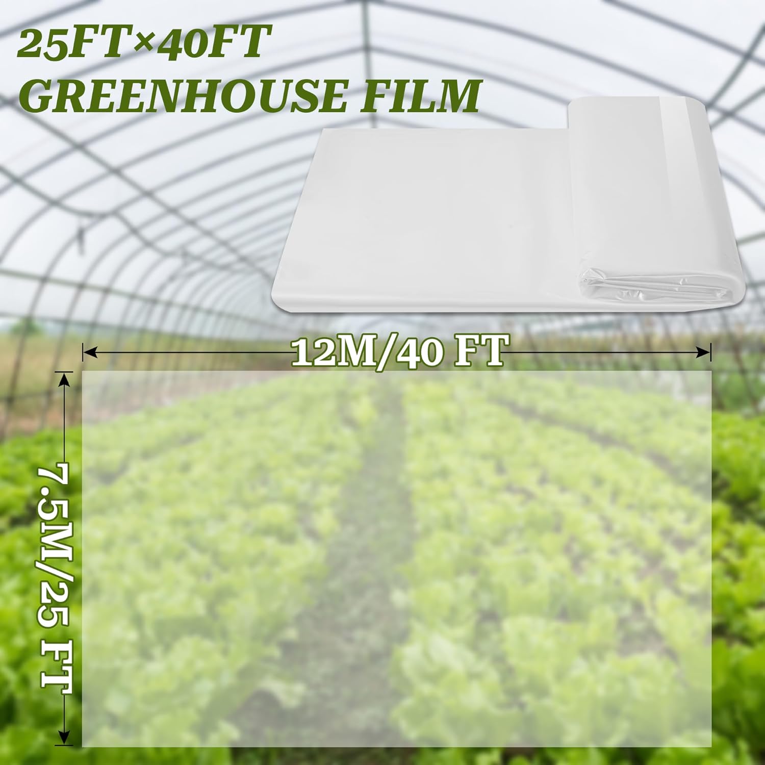 HCTWPY Película de invernadero de 25 x 40 pies, cubiertas de plástico para plantas de invernadero, protección contra la congelación, película