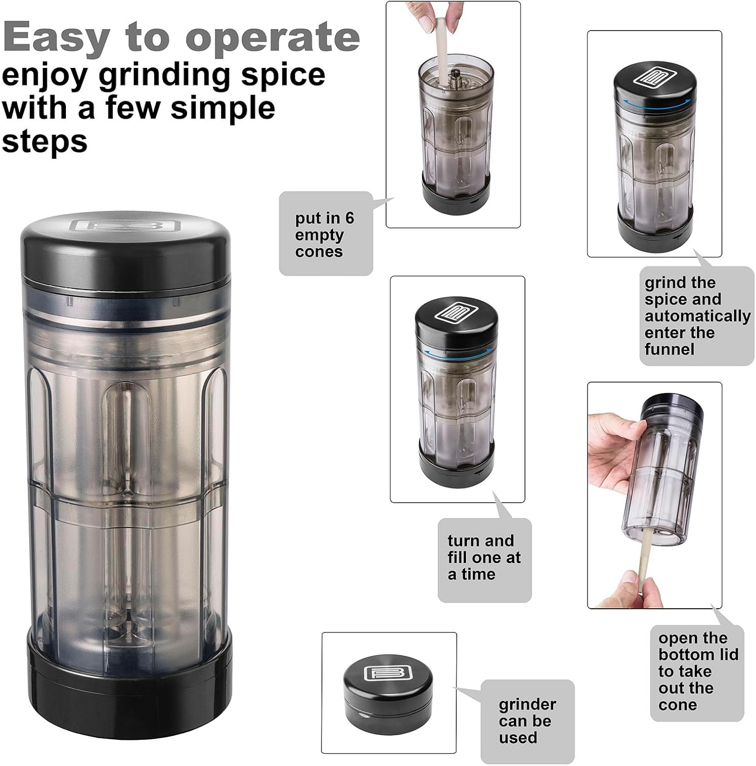 Free Boy Amoladora de aluminio grande de 2.8 pulgadas, cargador de cono transparente y almacenamiento 3 en 1, máquina de llenado de prerollo de