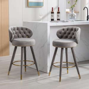 Sudwesto Juego de 2 taburetes de bar de terciopelo, taburetes de bar de altura de mostrador, taburetes de bar de madera retro con respaldo y Sudwesto Juego de 2 taburetes de bar de terciopelo, taburetes de bar de altura de mostrador, taburetes de bar de madera retro con respaldo y