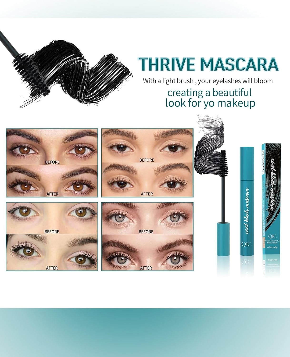 Rabbit Too Extensión de pestañas líquida, máscara Thrive para alargamiento natural y efecto espesante, natural sin manchas aglomerantes, duradera