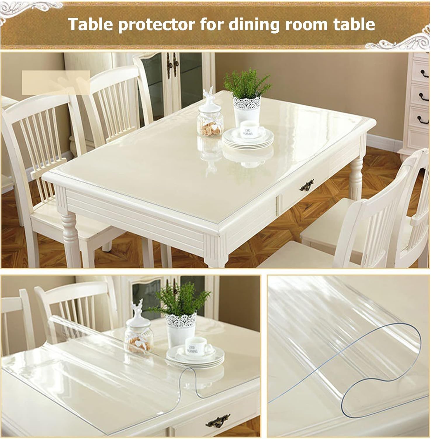Protector transparente de PVC para mesa, impermeable, a prueba de aceite, cubierta de plástico grueso para mesa de comedor de 0.079 pulgadas,