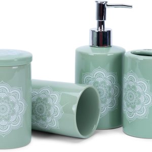 NAT & Jules Chic – Juego de 4 accesorios de baño de cerámica redondeados modernos de 4.5 pulgadas, decoración y organización del hogar, perfectos NAT & Jules Chic – Juego de 4 accesorios de baño de cerámica redondeados modernos de 4.5 pulgadas, decoración y organización del hogar, perfectos