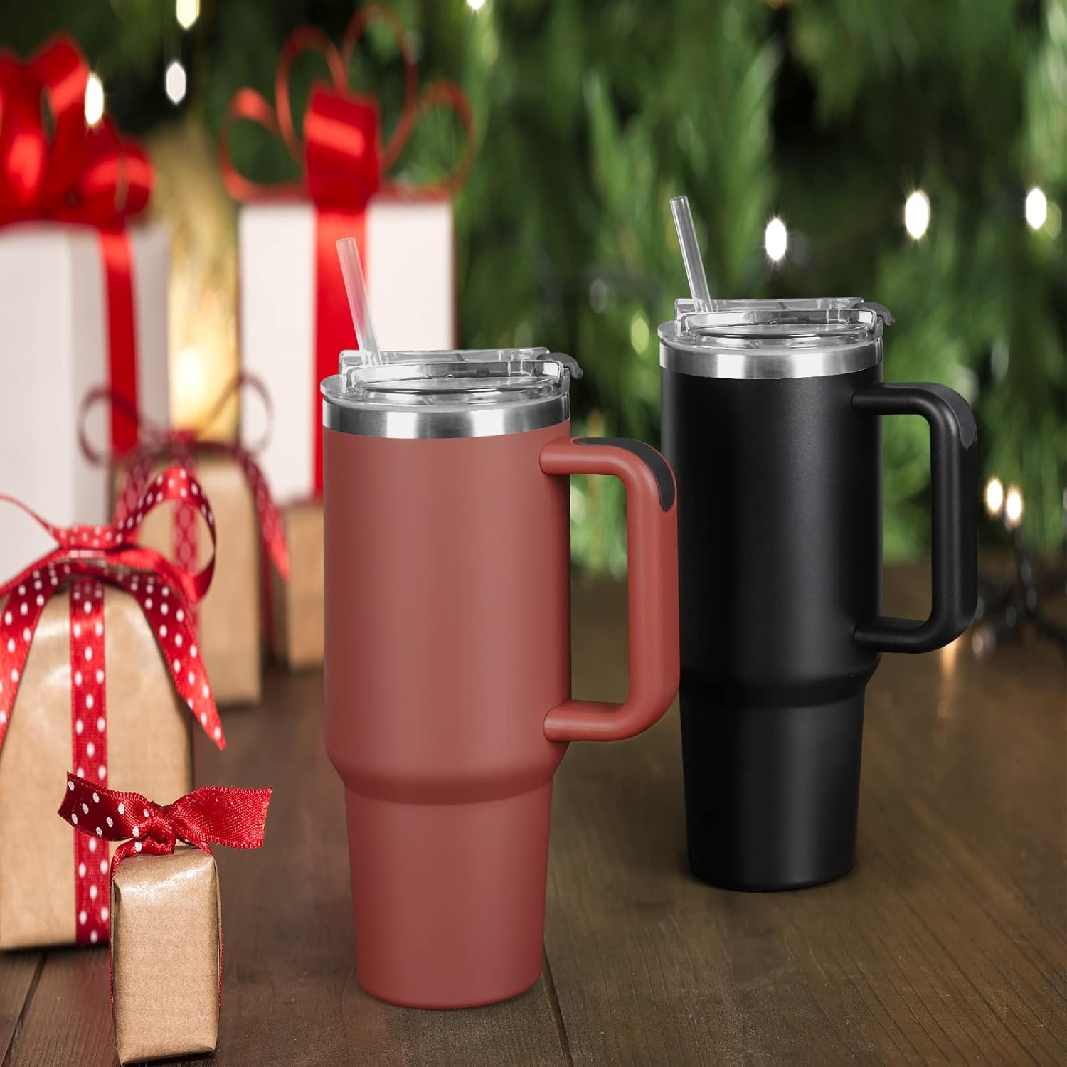 SOOZELEN – Vaso de 40 onzas con asa y tapa con popote, taza de viaje aislada, doble pared mantiene las bebidas frías y el calor durante mucho tiempo