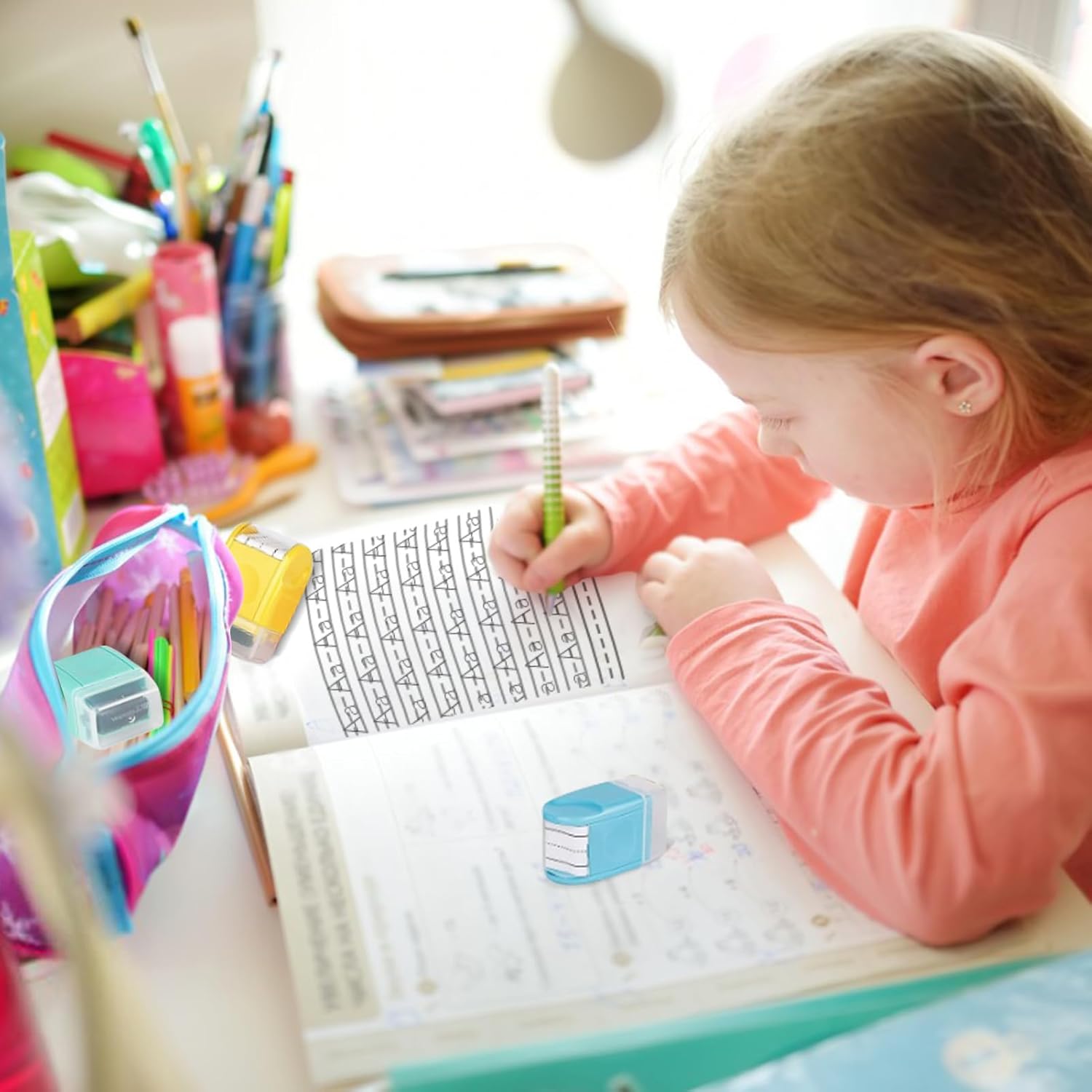 Sello de rodillo de práctica de líneas de escritura a mano para niños, sellos para profesores para aula, sello de rodillo de escritura a mano