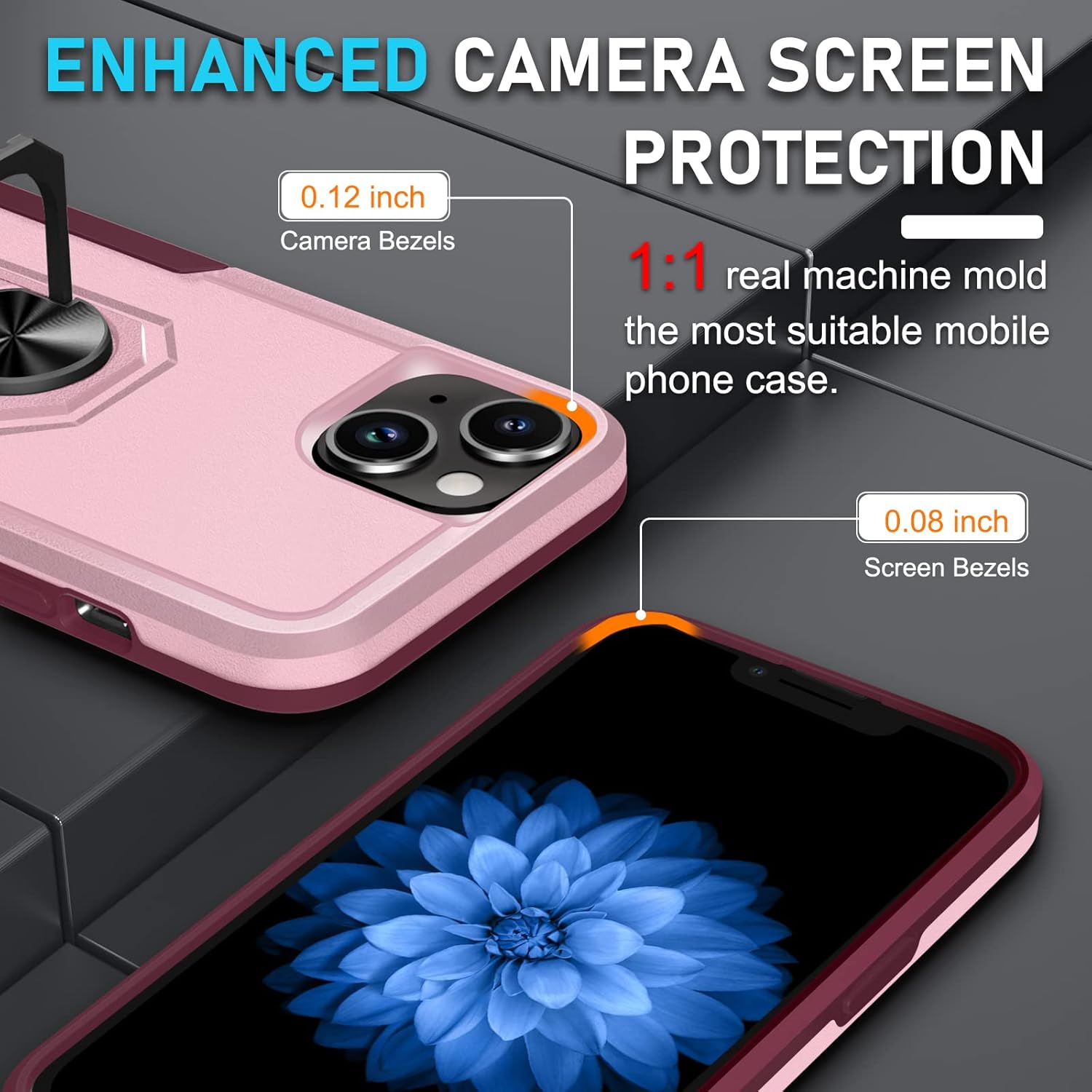Janmitta Funda de metal con soporte para iPhone 14, con protector de pantalla de vidrio templado paquete de 2, resistente a prueba de golpes, funda