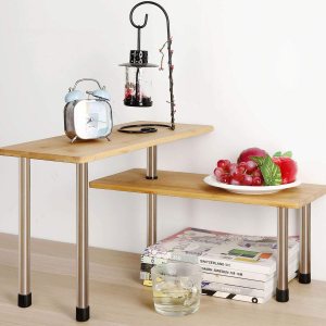 Corner Shelf Countertop Storage Organizer-2 Tier Bamboo & Metal Desk Bookshelf Display Shelves Plant Rack, Freestanding Space Saving Corner Shelf Countertop Storage Organizer-2 Tier Bamboo & Metal Desk Bookshelf Display Shelves Plant Rack, Freestanding Space Saving