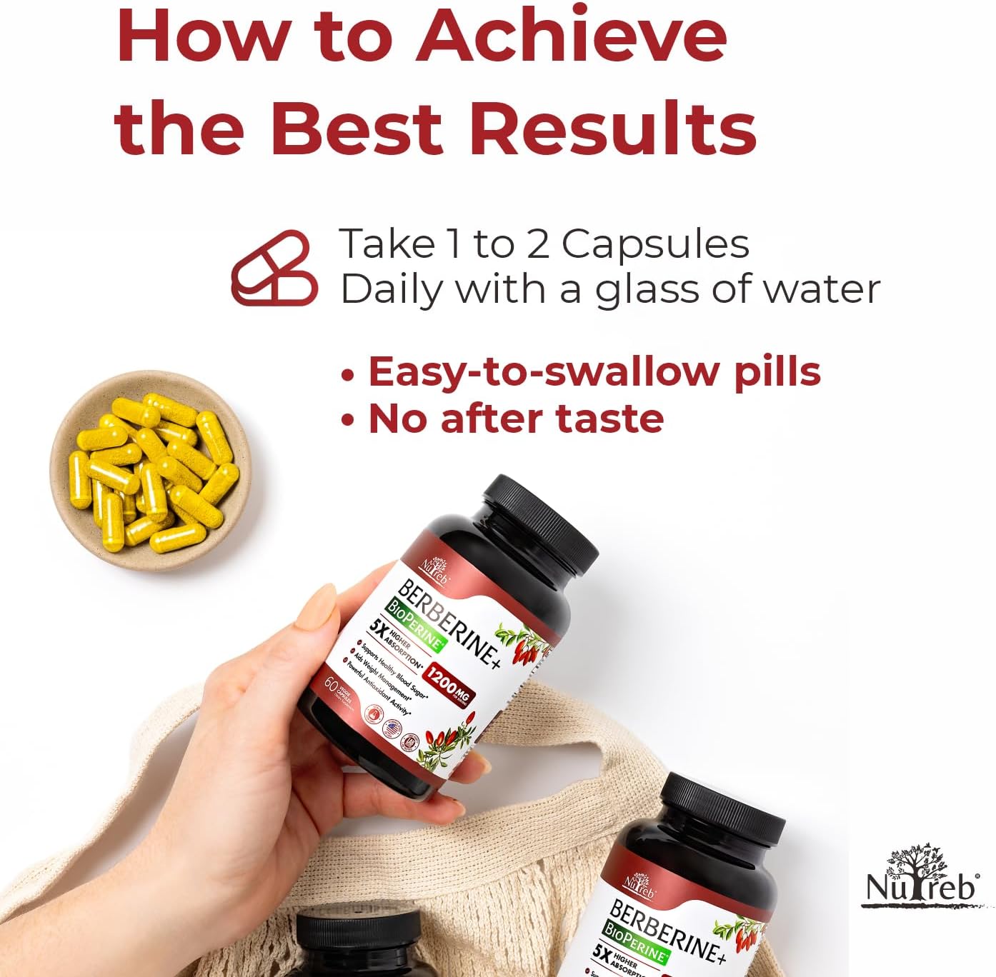 Suplemento de berberina de 1200 mg  5 veces mayor absorción  Ultra puro 98% Berberina HCL  Control de peso saludable, apoyo inmunológico  Sin OMG,