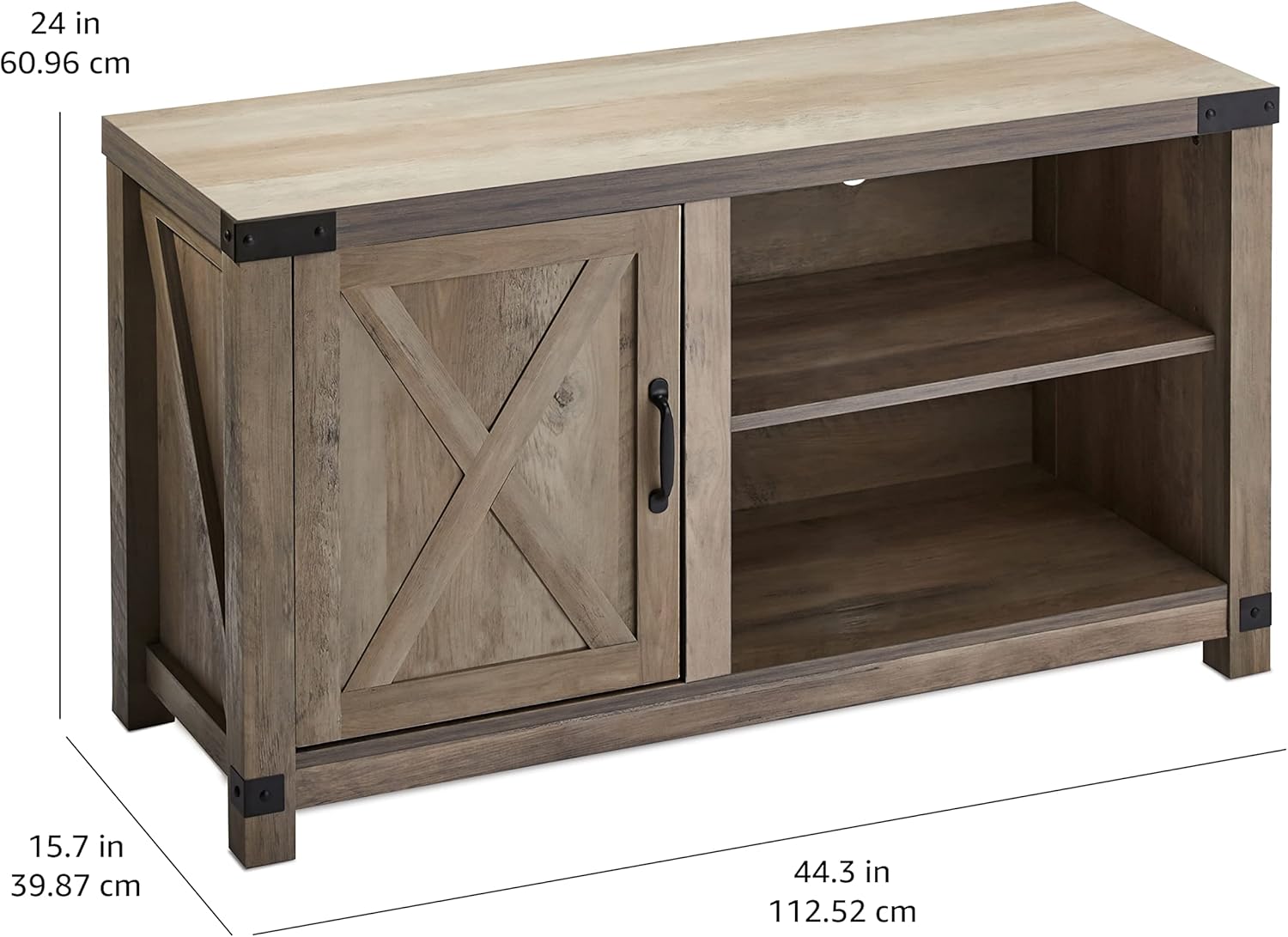 ROCKPOINT Soporte de consola de almacenamiento con puerta de granero individual para televisores de hasta 55 pulgadas, 44 pulgadas, gris lavado