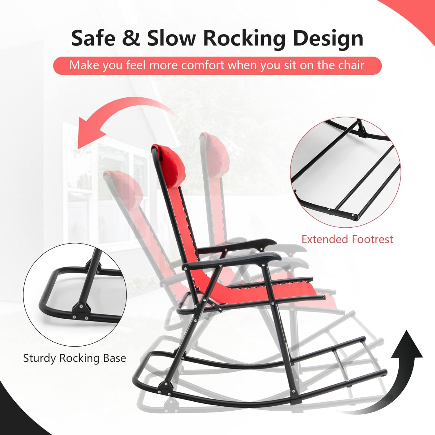 S AFSTAR Safstar – Juego de 2 mecedoras para patio, sillas mecedoras plegables con cómoda almohada y reposabrazos ergonómicos, reposapiés