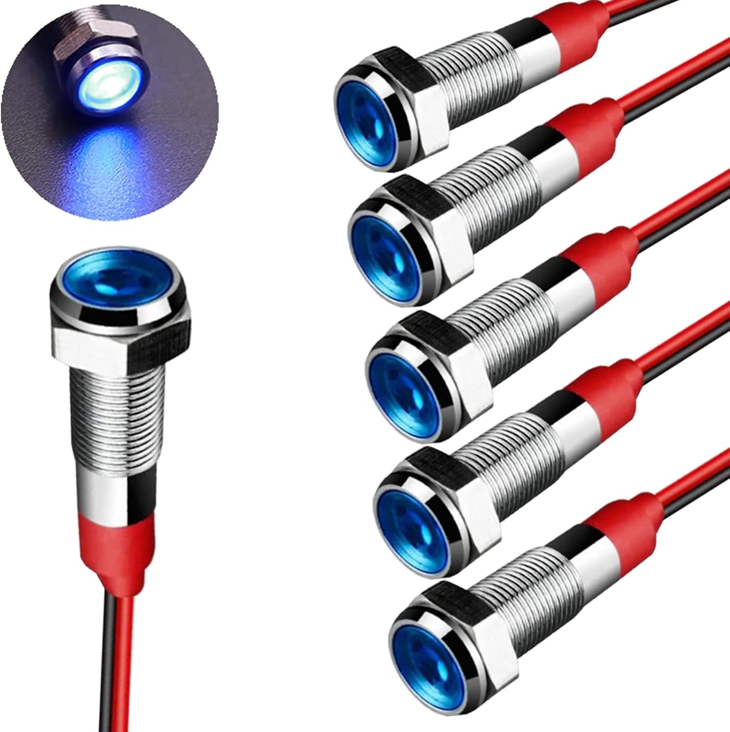 JAIZAIWJ Luz indicadora LED de 0.236 in 14 “12 V24 V DC impermeable azul plana metal indicador señal con cable de 5.906 in luz indicadora LED