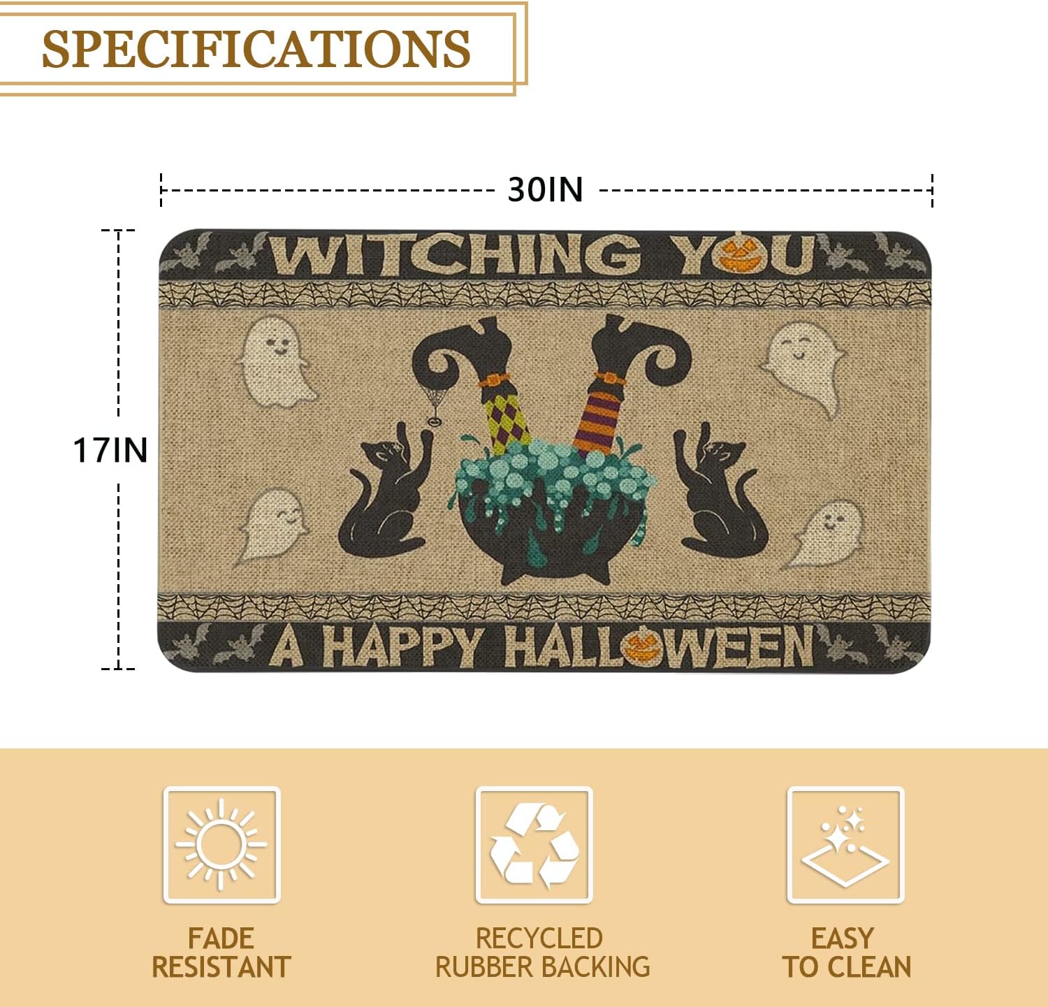 Tapete de puerta de Halloween de 30 x 17 pulgadas Witching You A Happy Halloween, tapete de entrada para interiores y exteriores, tapete