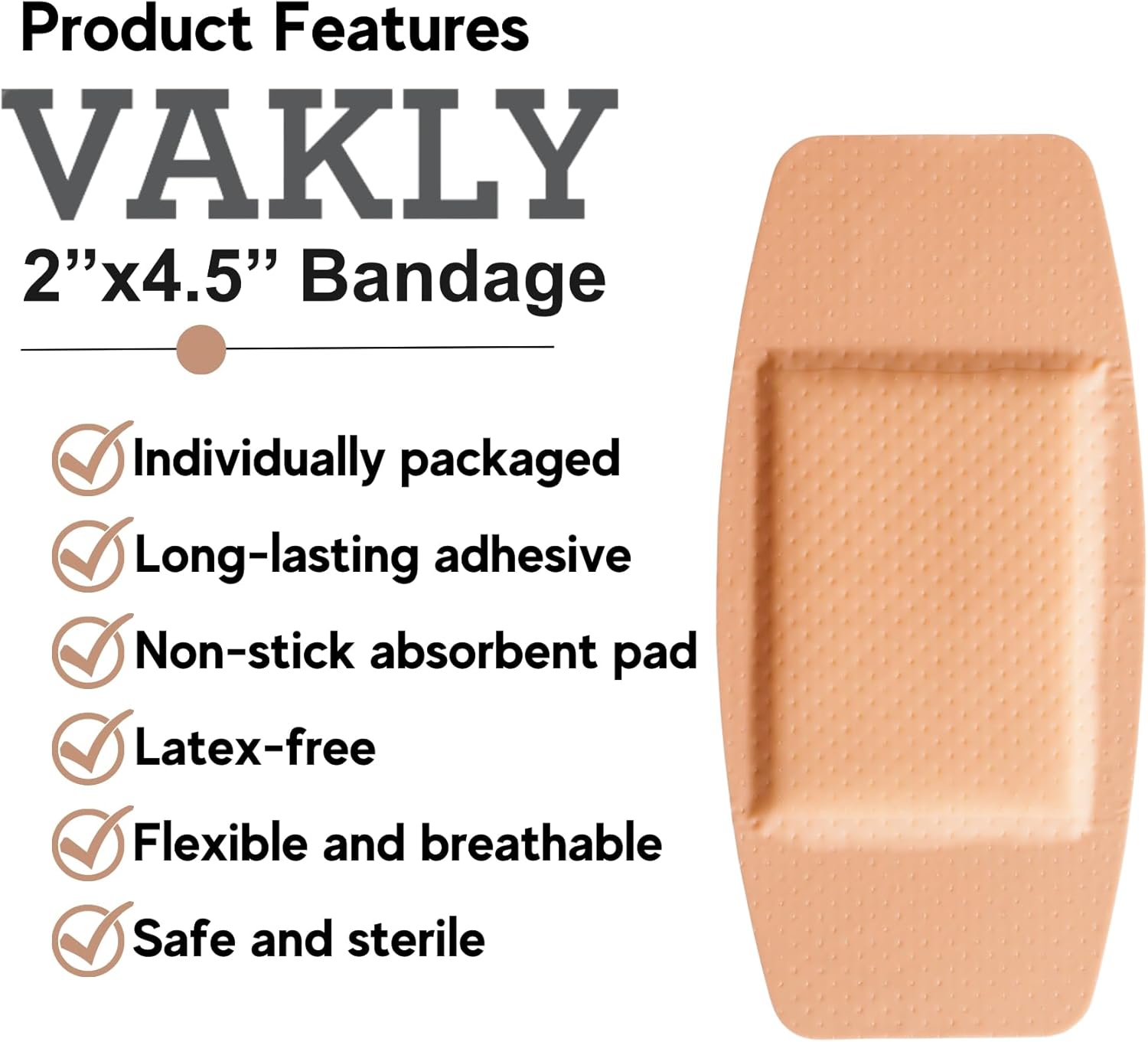Parche adhesivo extra grande  Vendajes de plástico transparente estéril de 2 x 4.5 pulgadas, transpirable y flexible con almohadilla antiadherente y