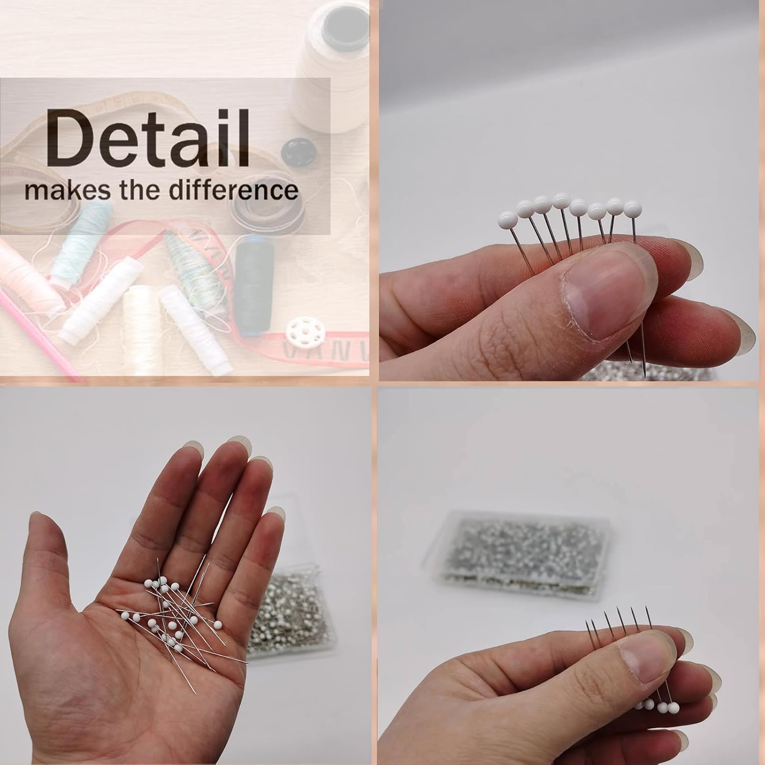 Alfileres de costura (actualizados), 600 alfileres rectos de 1.5 pulgadas con cabeza de vidrio de bola de color de 0.18 pulgadas para tela, joyería,