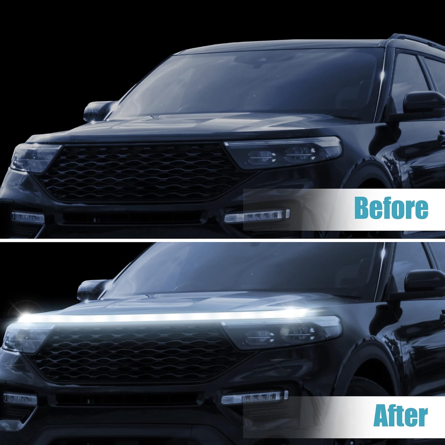 X AUTOHAUX Tira de luz para capó de automóvil de 59 pulgadas, tira de luz LED blanca impermeable para Toyota Corolla RAV4 para Ford F150 F250 para