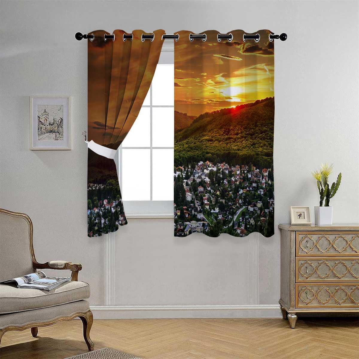 YANFENQI Cortinas para Habitacion Blackout Paisajes Puesta de Sol Noche Paisajes Cortinas Cortinas para Separar Cuartos 72 pulgadas de ancho x 72