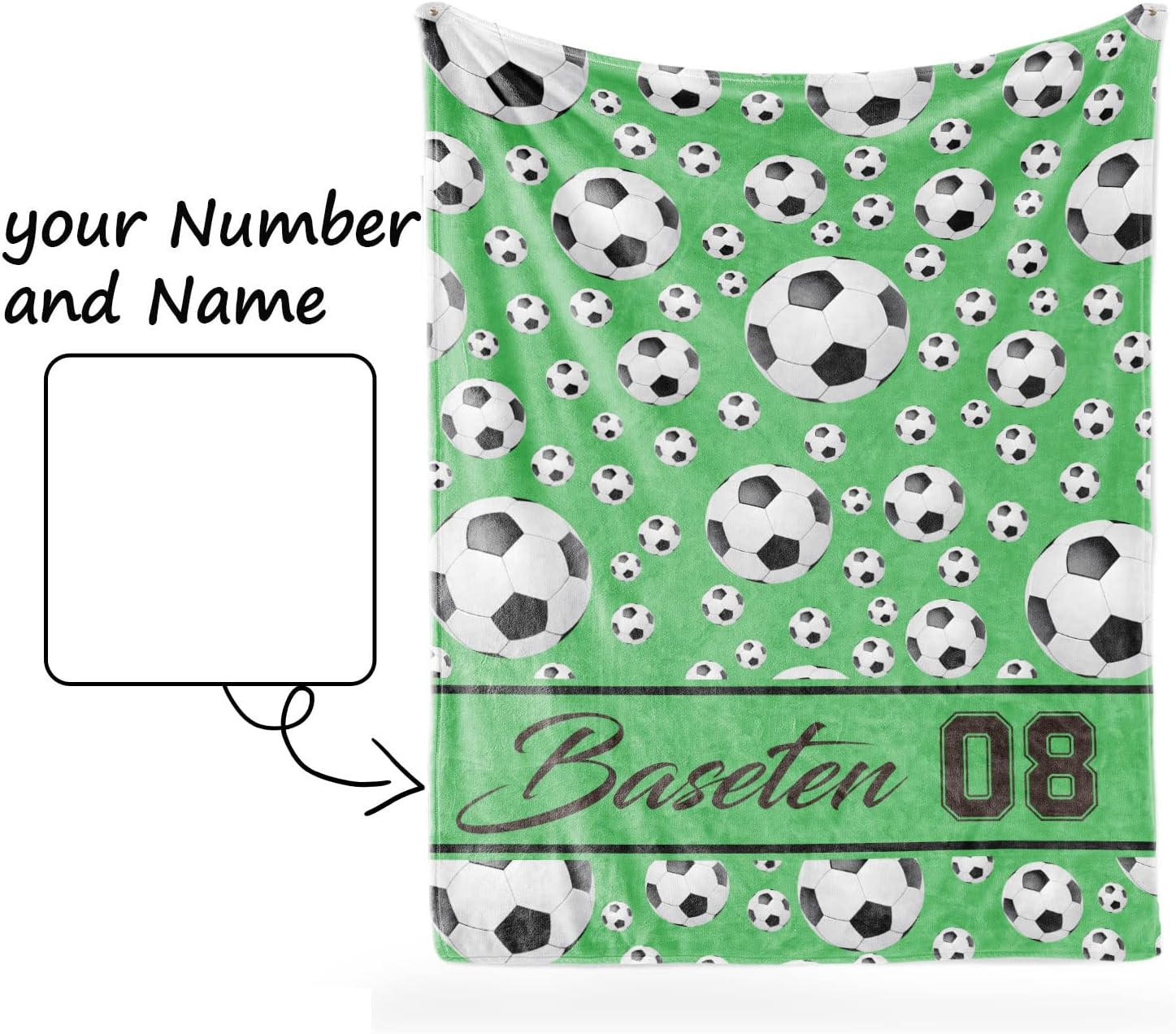 Manta de fútbol personalizada con nombre y número, manta con nombre personalizado, manta suave de fútbol deportivo, manta de cama personalizada con