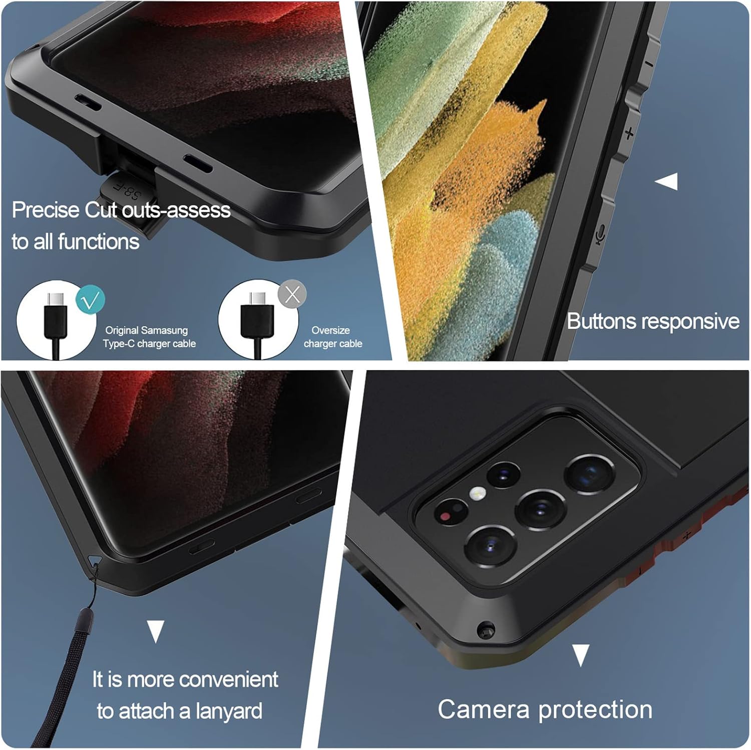 KVIBEO Funda para Samsung Galaxy S23 UltraS23 PlusS23, compatible con funda de carga inalámbrica, protector de pantalla integrado, grado militar, a