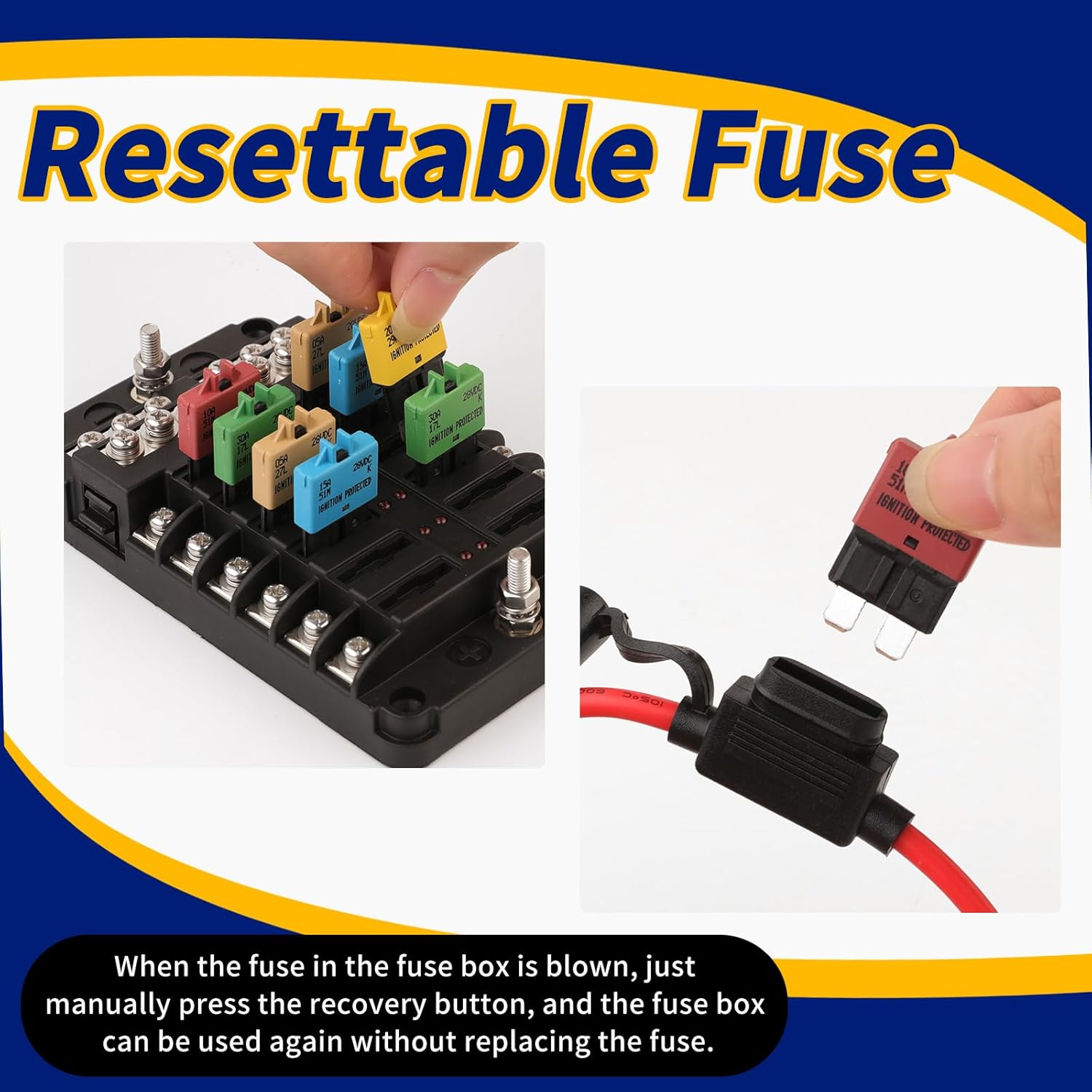 Disyuntor de fusible reiniciable de 25 amperios de perfil bajo ATCATO fusibles 5 paquetes 25A 12V-28V para automóvil, SUV, barco