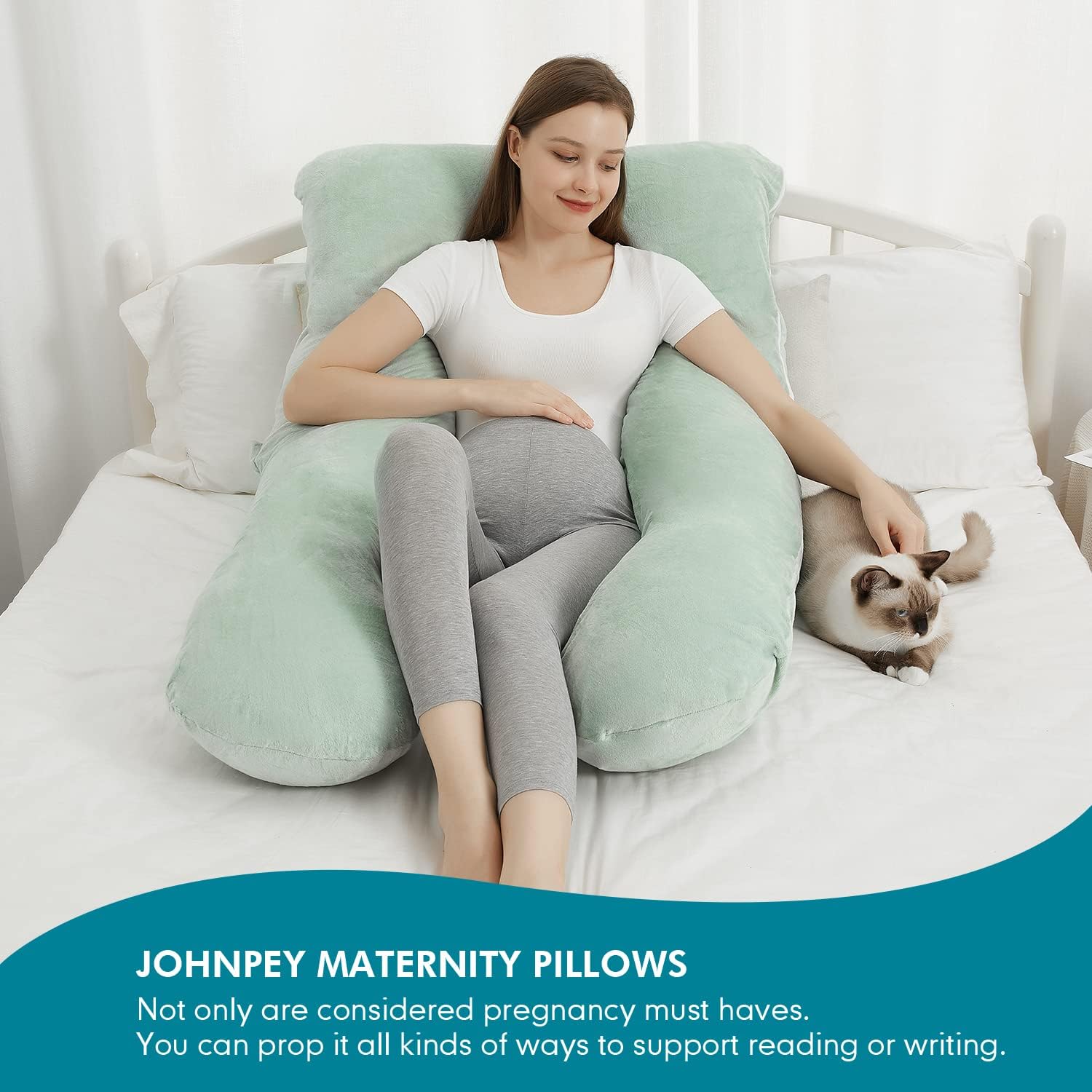 JOHNPEY Almohadas de embarazo para dormir, almohada de cuerpo completo en forma de U, almohada de maternidad imprescindible para el embarazo con