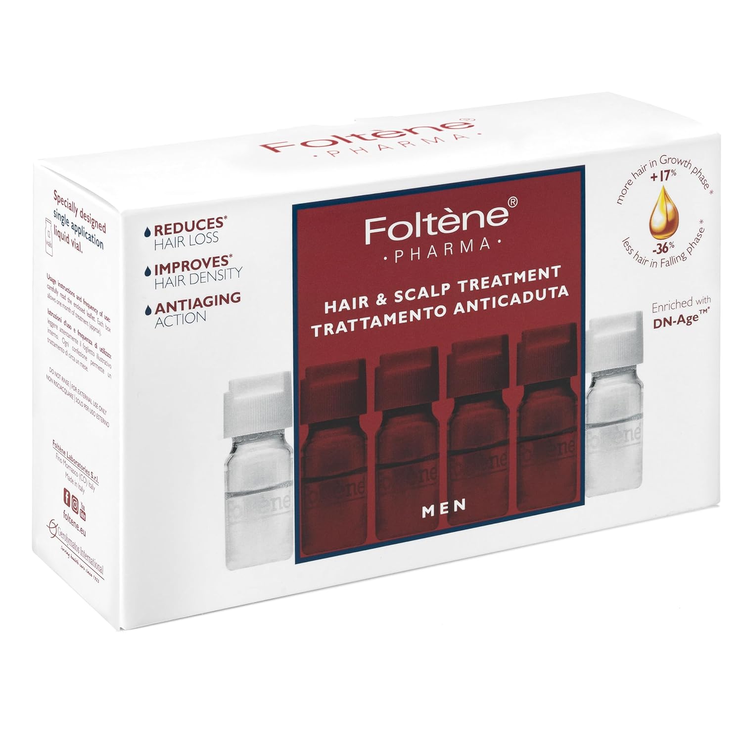 Foltene Tratamiento para el cabello y el cuero cabelludo hombres – Repara el daño y el adelgazamiento para hombres de todo tipo natural – Suero