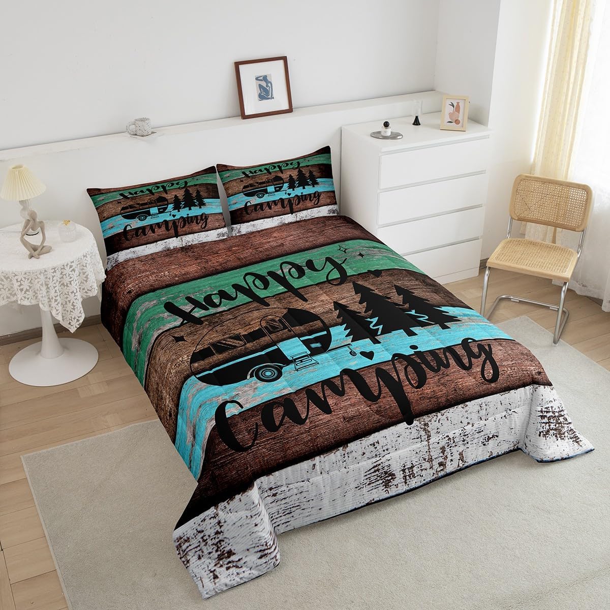 Castle Fairy Juego de edredón y edredón de madera vintage con diseño de granero, tamaño King, colección de cama ultra suave, ropa de cama de estilo