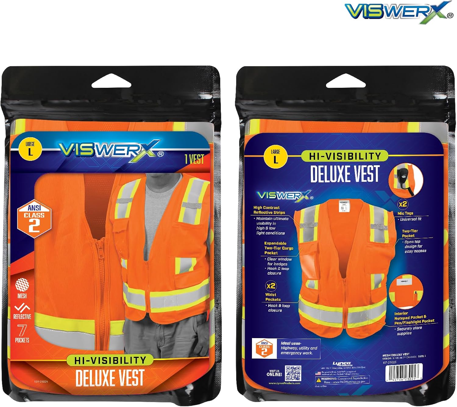 Orange Hi-Vis Deluxe Vest  ANSI CL2  Safety Vest, Reflective Vest for Work, Construction & High-Traffic Areas