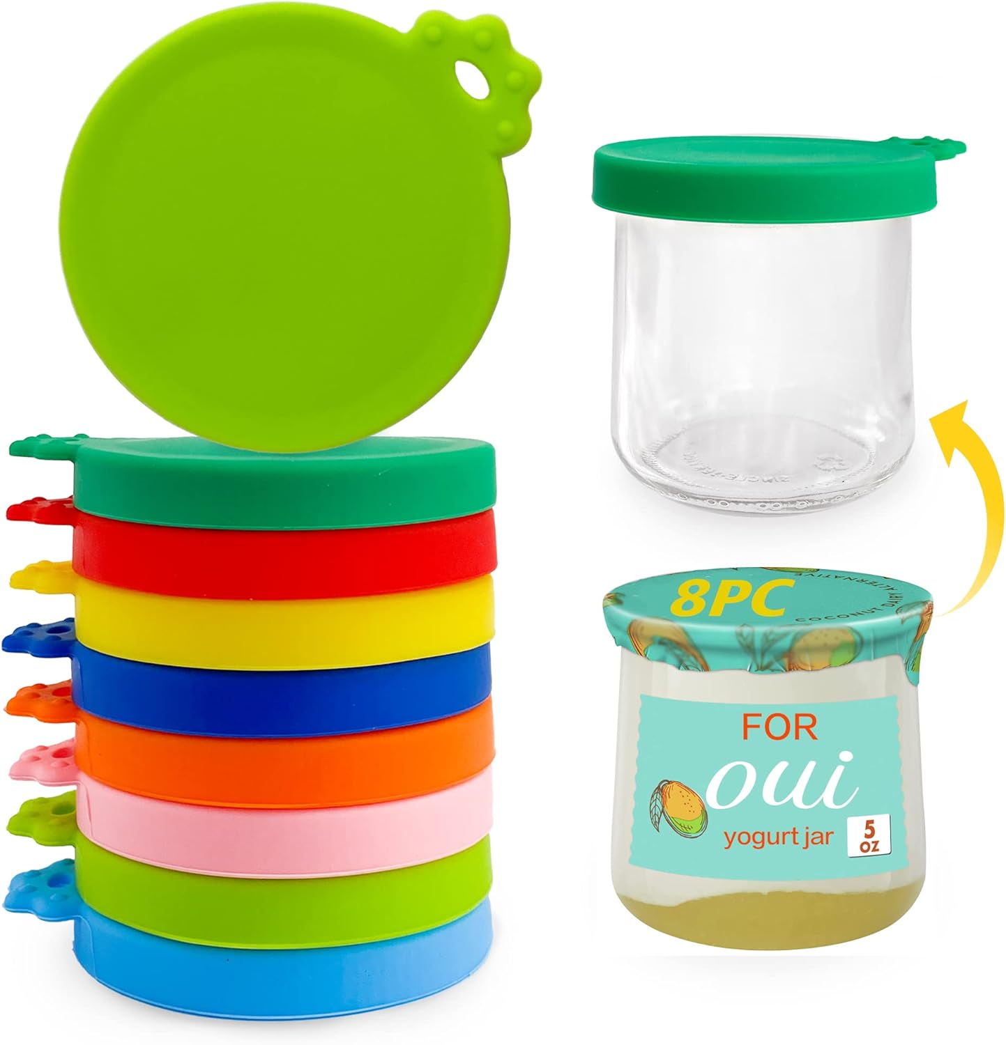 Oui – Tapas para tarros de yogur, paquete de 9 tapas Oui para recipiente de yogur Yoplait, selladas contra fugas, tapas de silicona para tarros de