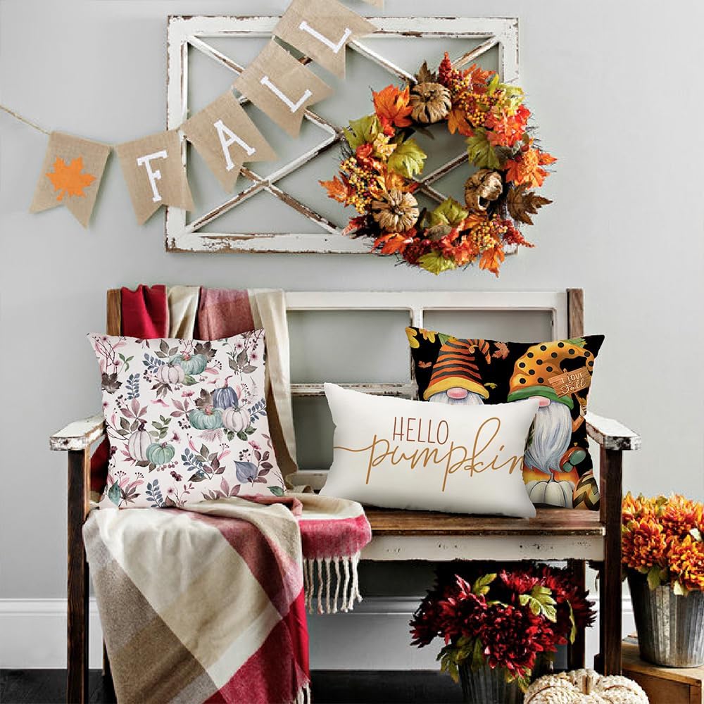 DFXSZ Fundas de almohada de otoño de 18 x 18 pulgadas, juego de 2 fundas de almohada decorativas de calabaza y hojas de arce para decoración de