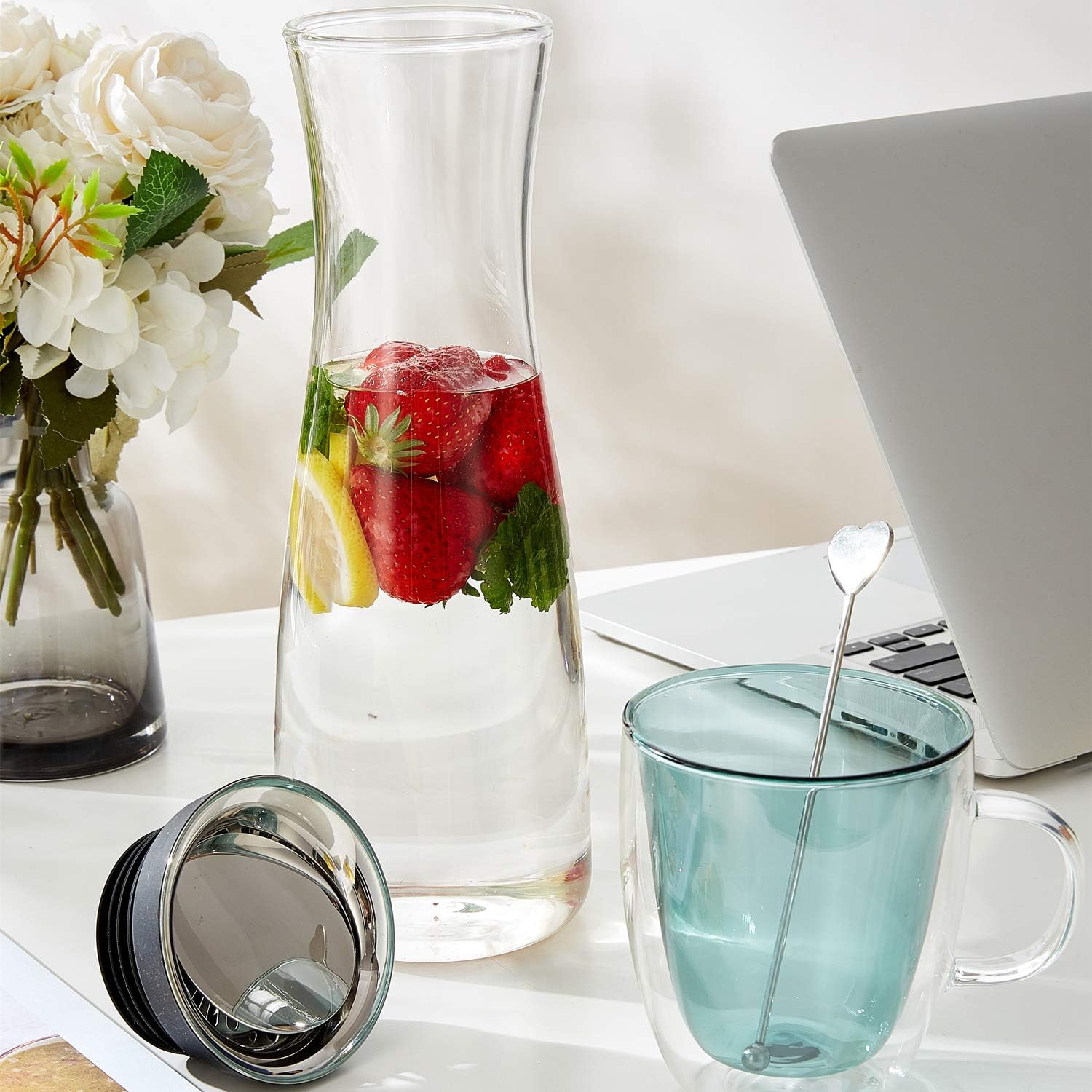 Karafu Jarra de vidrio con tapa, jarra de agua de borosilicato de 40 onzas para agua calientefría, té helado y bebidas de jugo