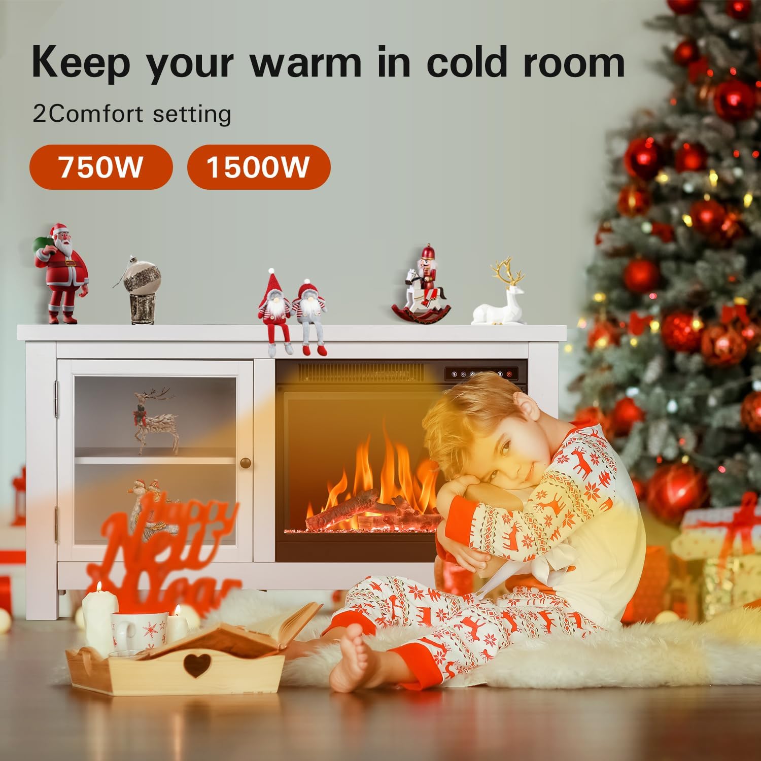 R.W.FLAME Soporte de TV con chimenea para TV de 60 pulgadas, moderno centro de entretenimiento con chimenea eléctrica de 23 pulgadas, muebles