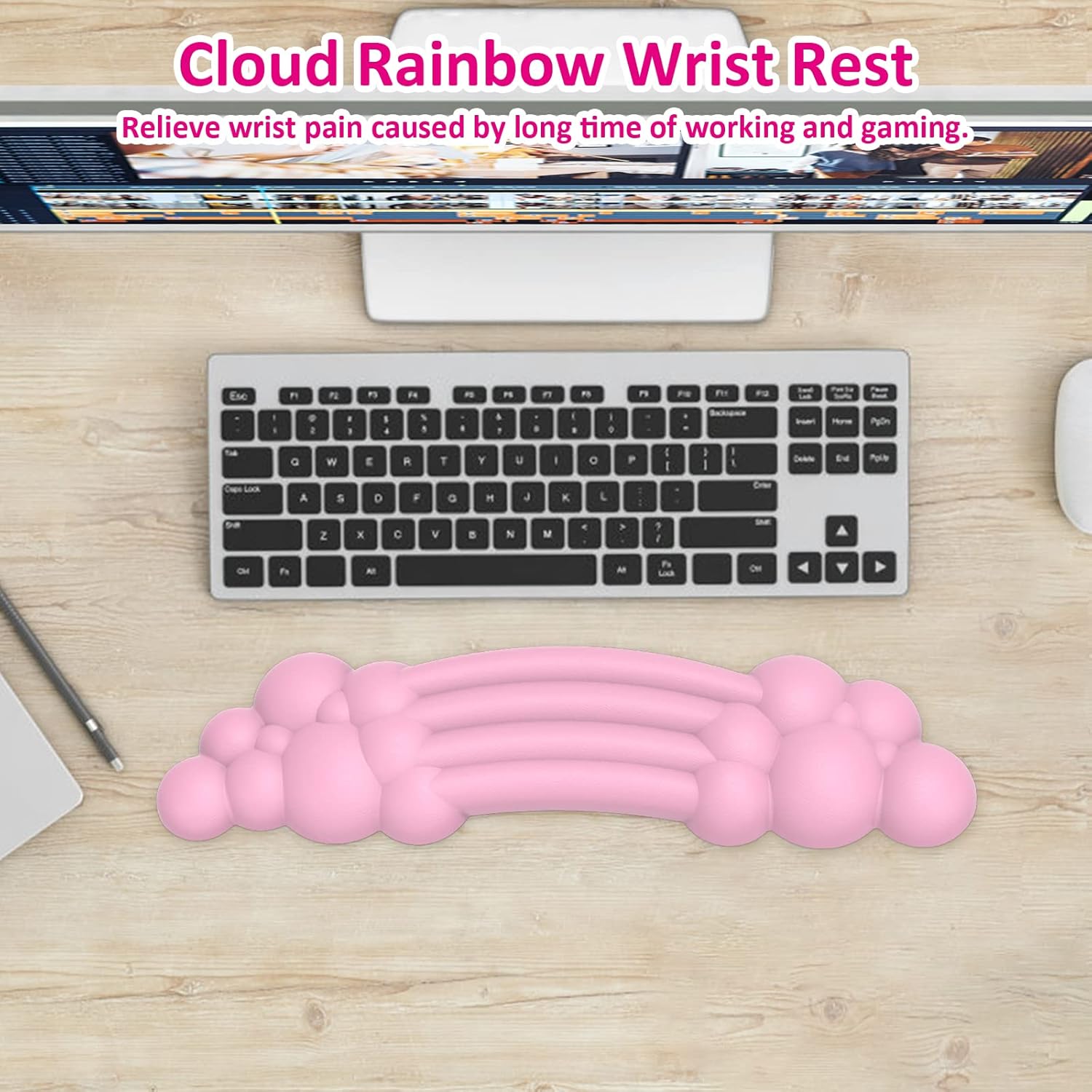 Cloud – Teclado con reposamuñecas y reposamuñecas, de piel sintética, espuma viscoelástica suave de silicona con forma ergonómica de arcoíris