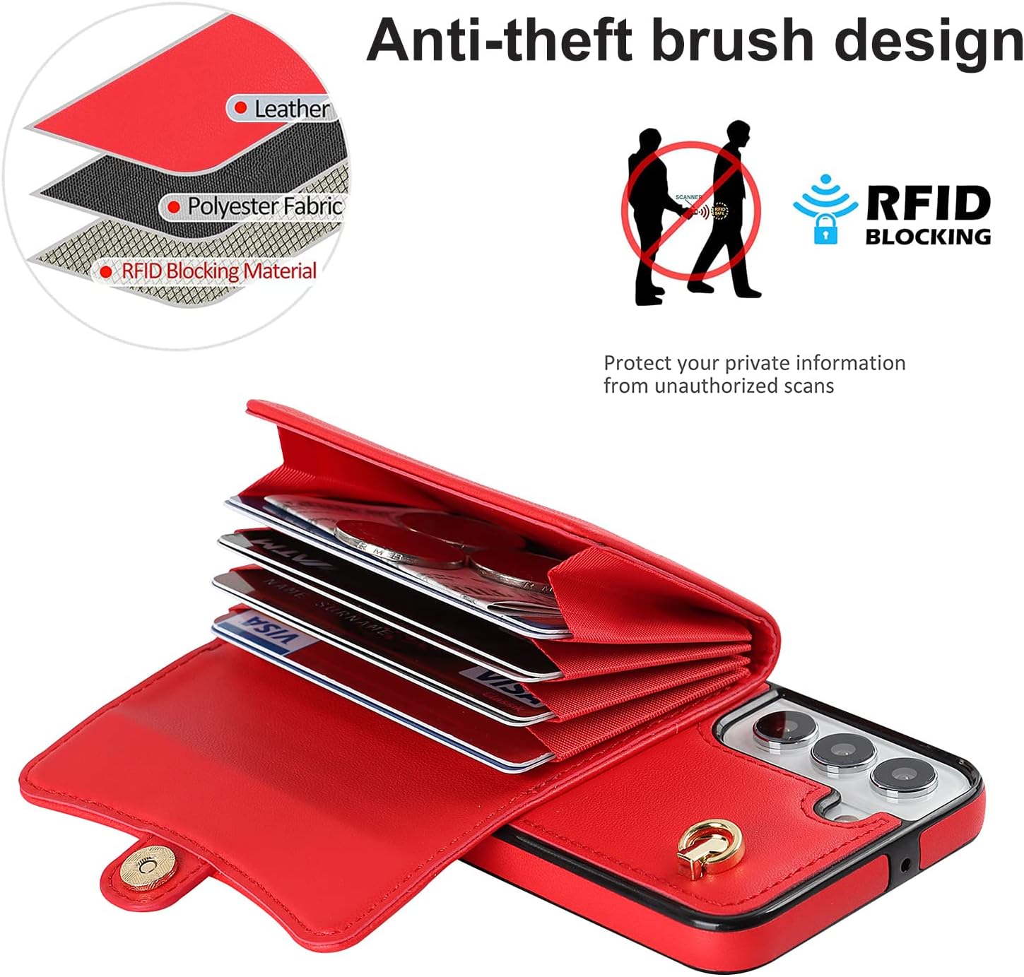 Asuwish Funda de teléfono para Samsung Galaxy S22 Plus S22+ 5G Funda tipo cartera con bloqueo RFID, tarjetero y correa cruzada de muñeca, soporte de