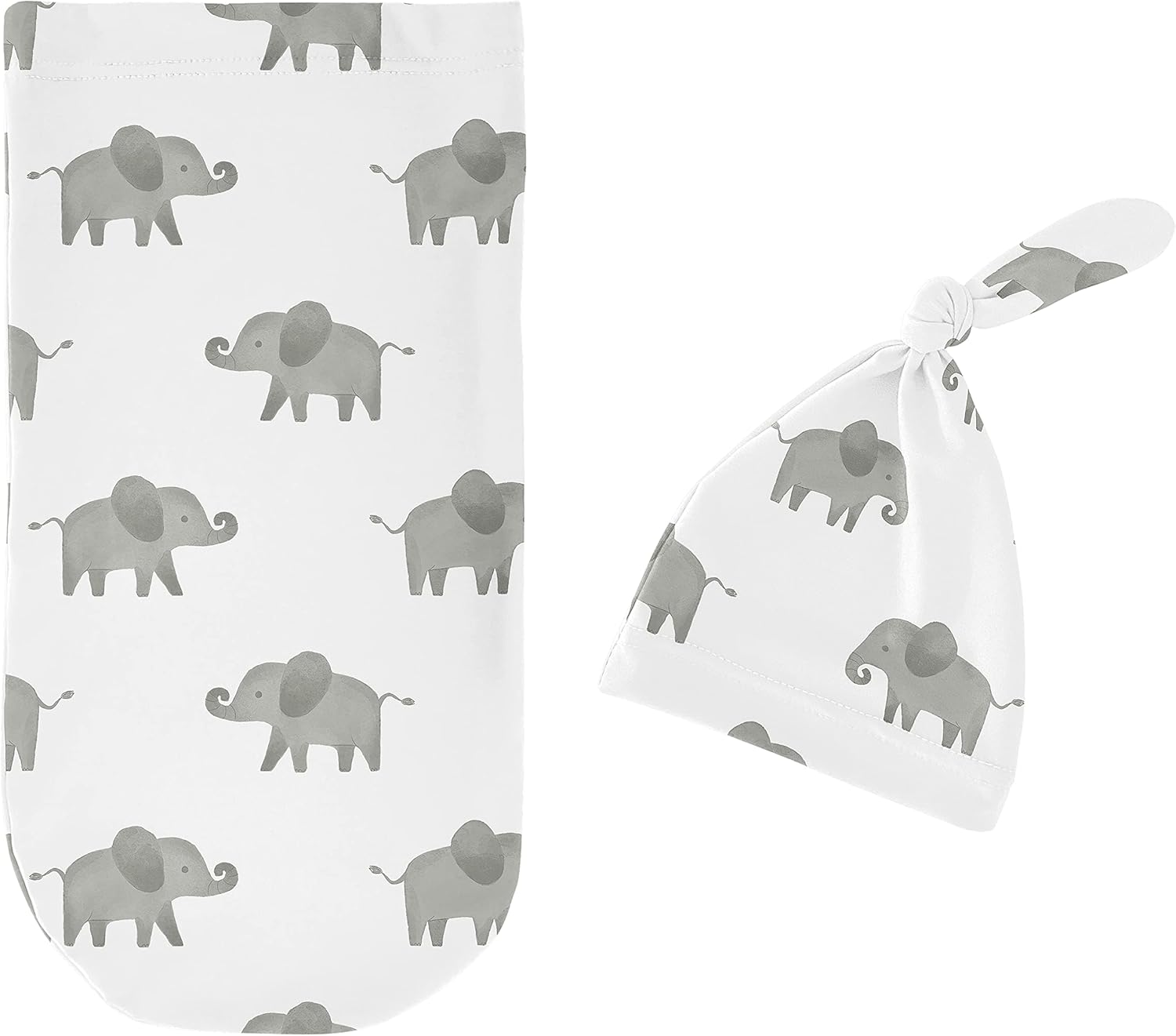 Sweet Jojo Designs Elephant Safari – Conjunto de capullo y gorro para bebé, saco de dormir de punto elástico para bebé, recién nacido, saco de