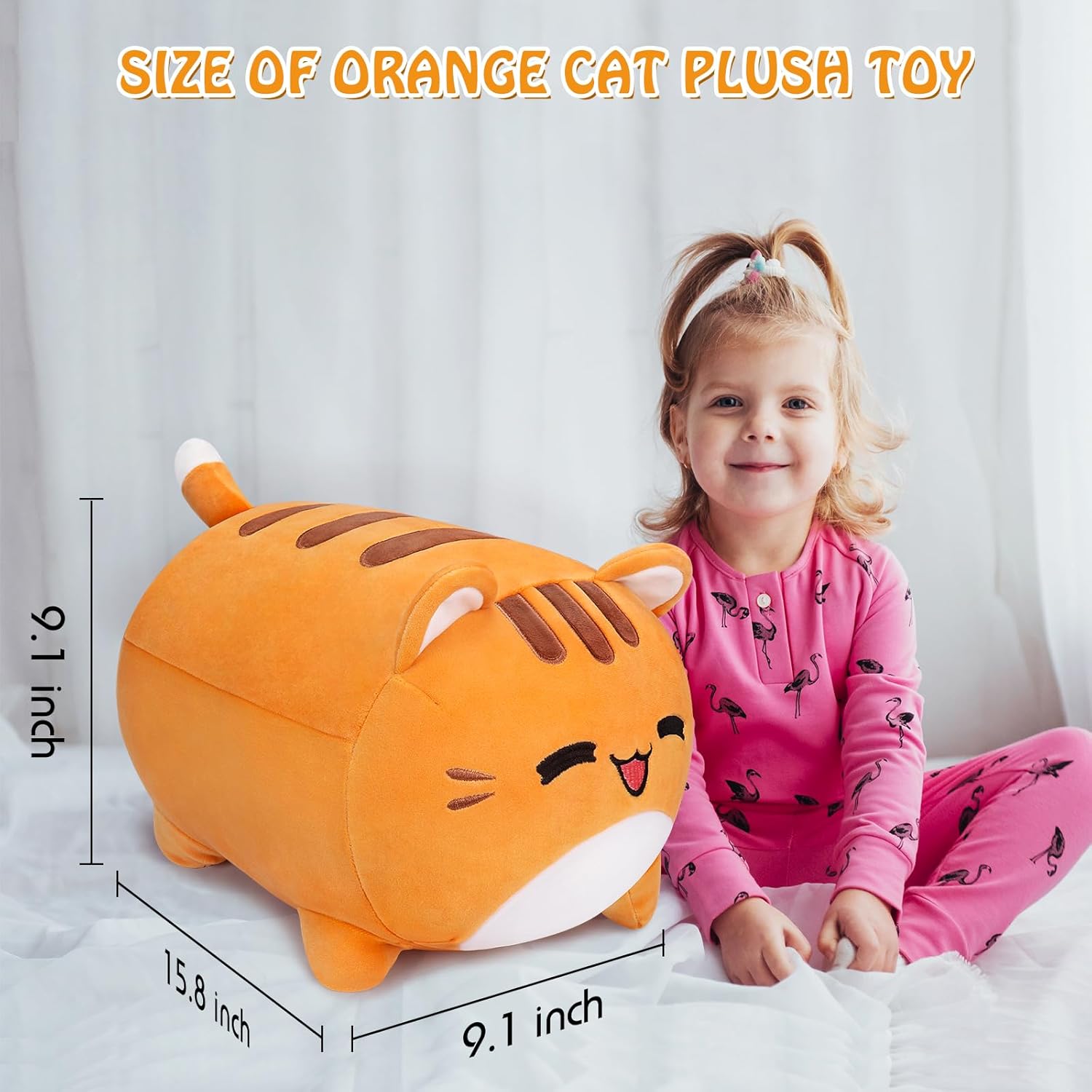 Auspicious beginning Animal de peluche de gato naranja de 16 pulgadas, juguete de peluche kawaii de gato, peluche suave Kawaii de peluche para