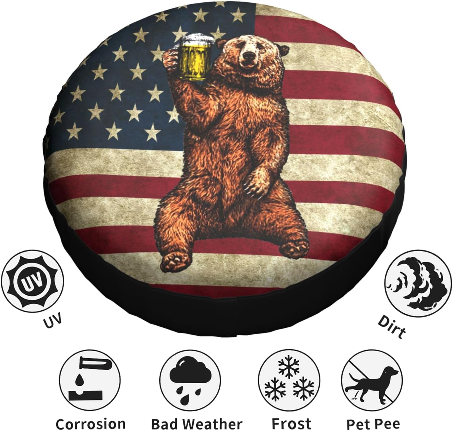 Happy Camper Bear – Cubierta de neumático de repuesto para remolques, cubiertas de ruedas de caravana, con bandera estadounidense, protectores para